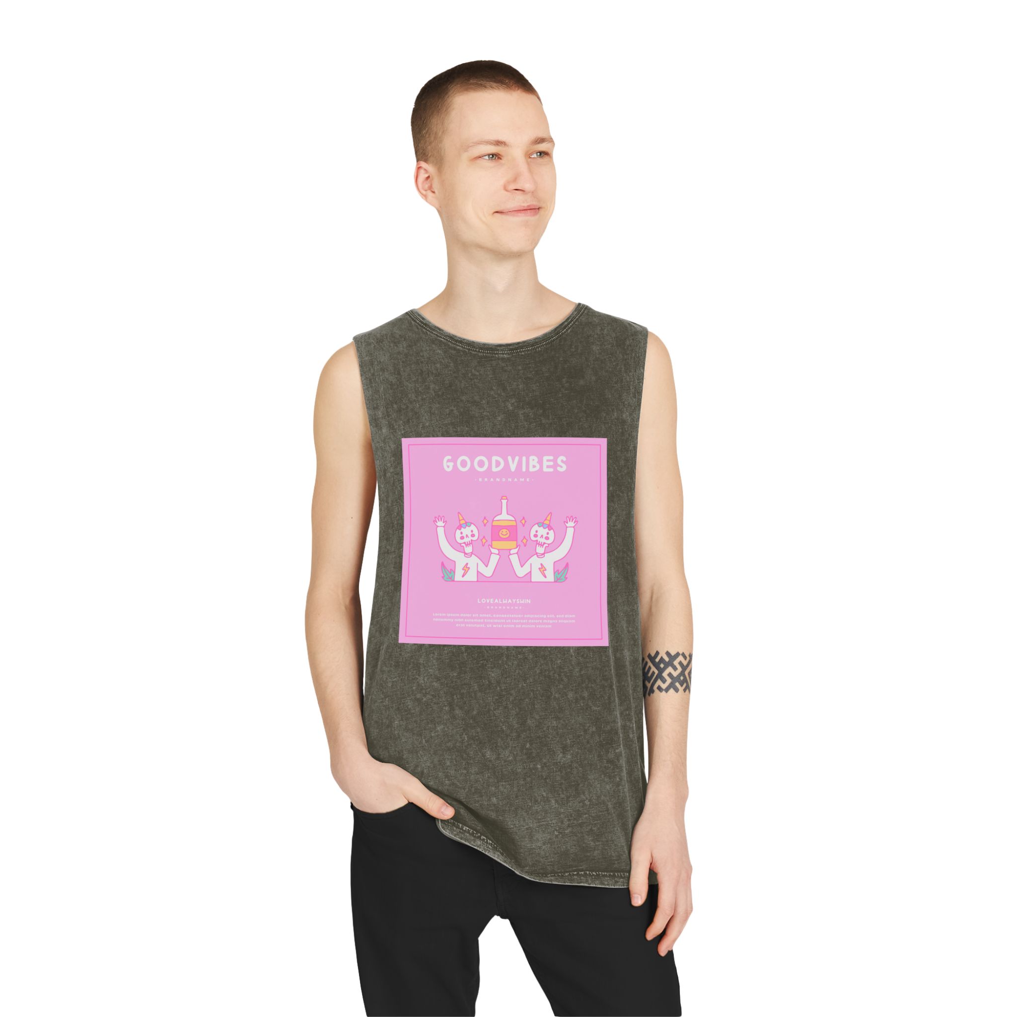 Cute Unicorn Skulls Holding Beer Bottle Illustration T Shirt Poster Unisex Stonewash Tank Top - Image 7