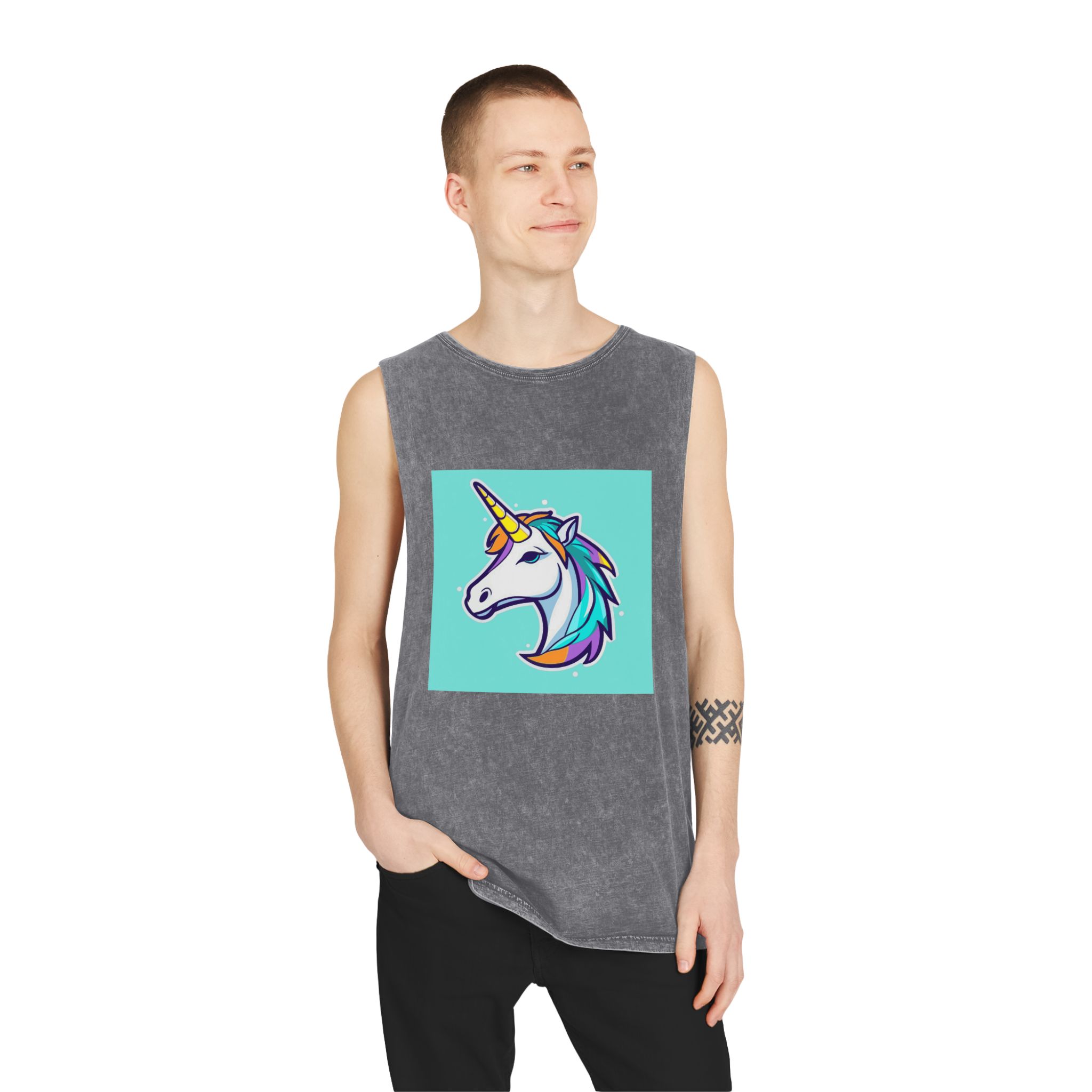 Cartoon Unicorn Head Vector With Maximum 16 Colors I 3 Unisex Stonewash Tank Top - Image 11