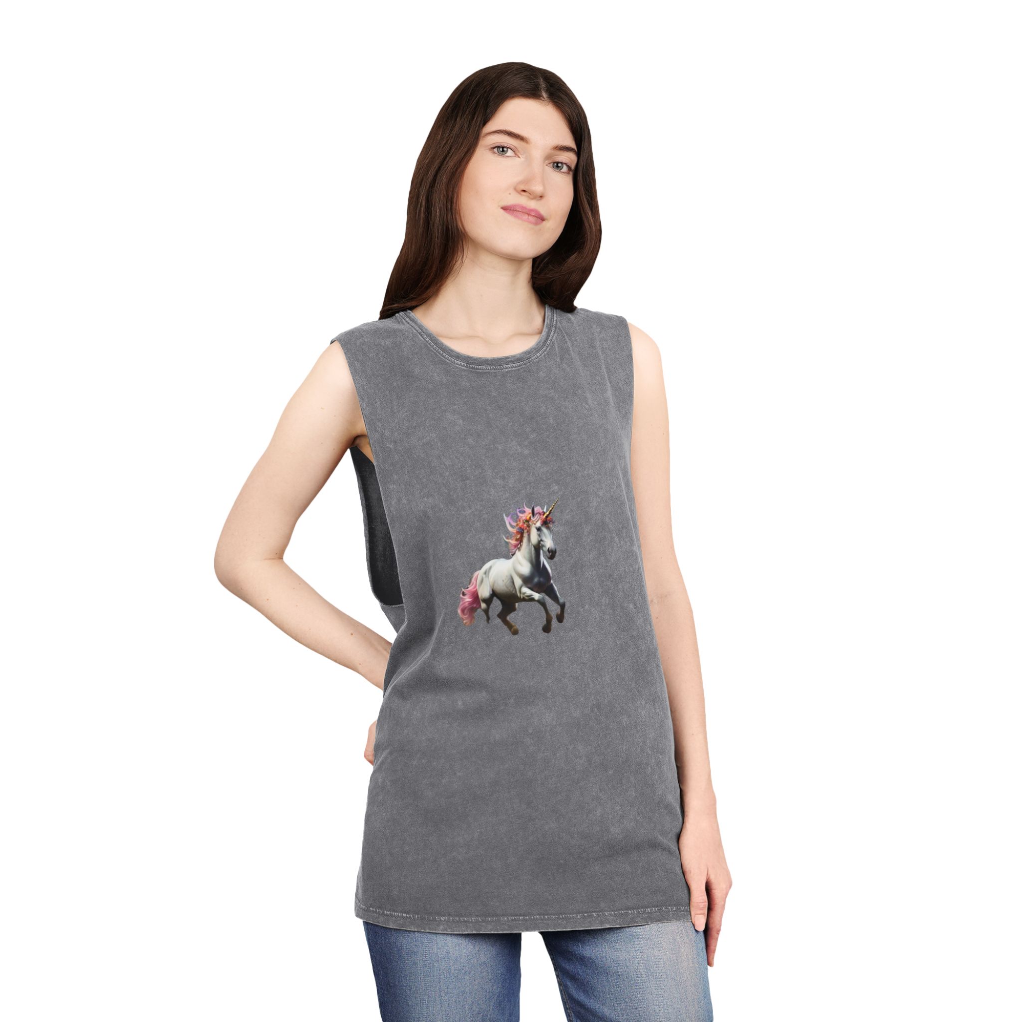 Beautiful Unicorn Running Magical Meadow Unicorn Background Images Whimsical Unicorn (23) Unisex Stonewash Tank Top - Image 12