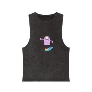 Cute Unicorn Grim Reaper Surfing Illustration T Shirt Sticker Apparel Merchandise Unisex Stonewash Tank Top