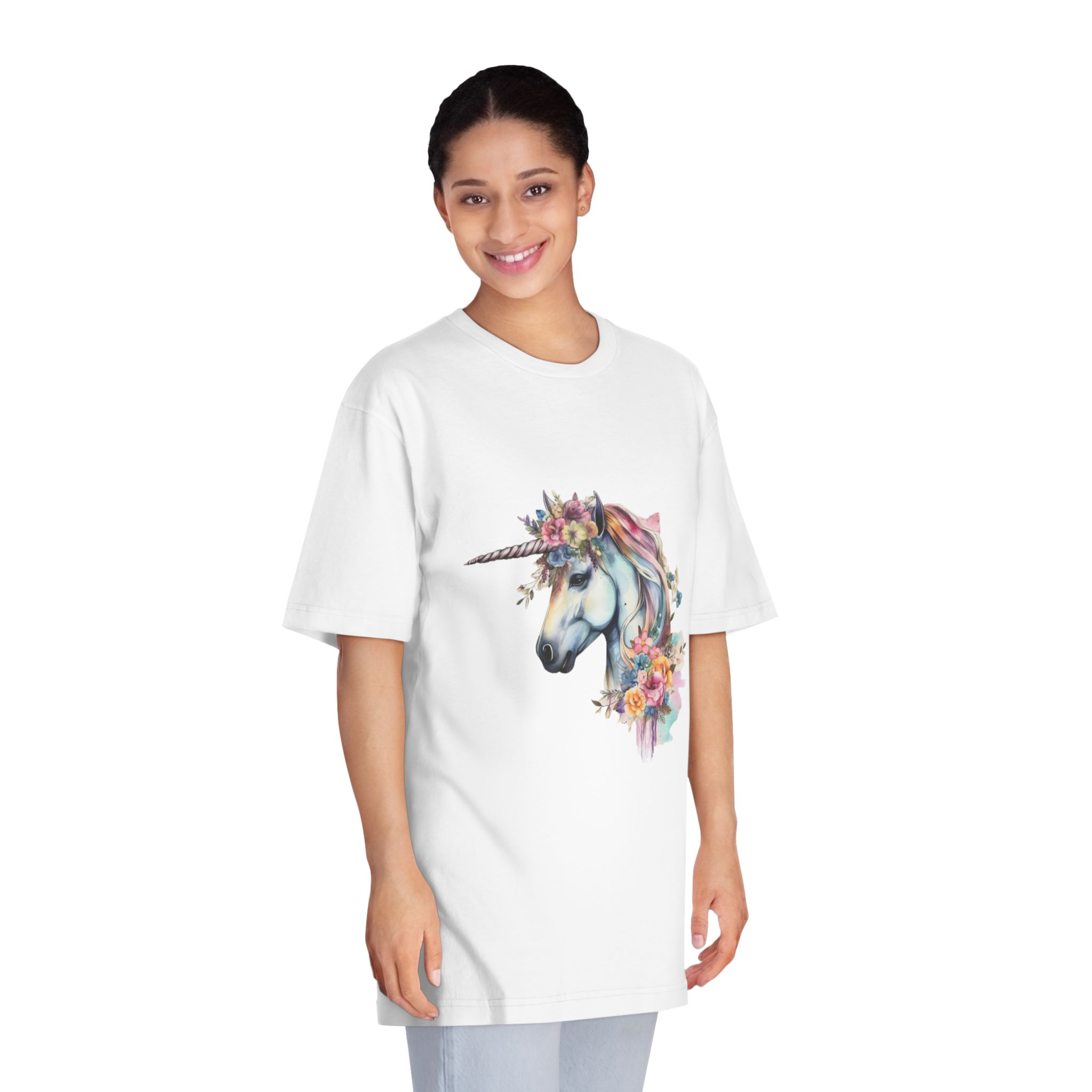 Unicorn With Flower Crown His Head Unisex Classic Crewneck T Shirt - Image 3