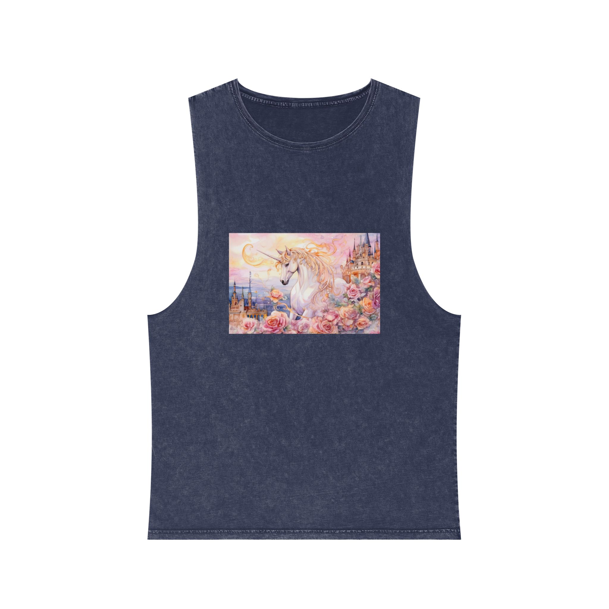 Painting Unicorn Castle With Roses Castle Background Generative Ai Unisex Stonewash Tank Top - Image 13