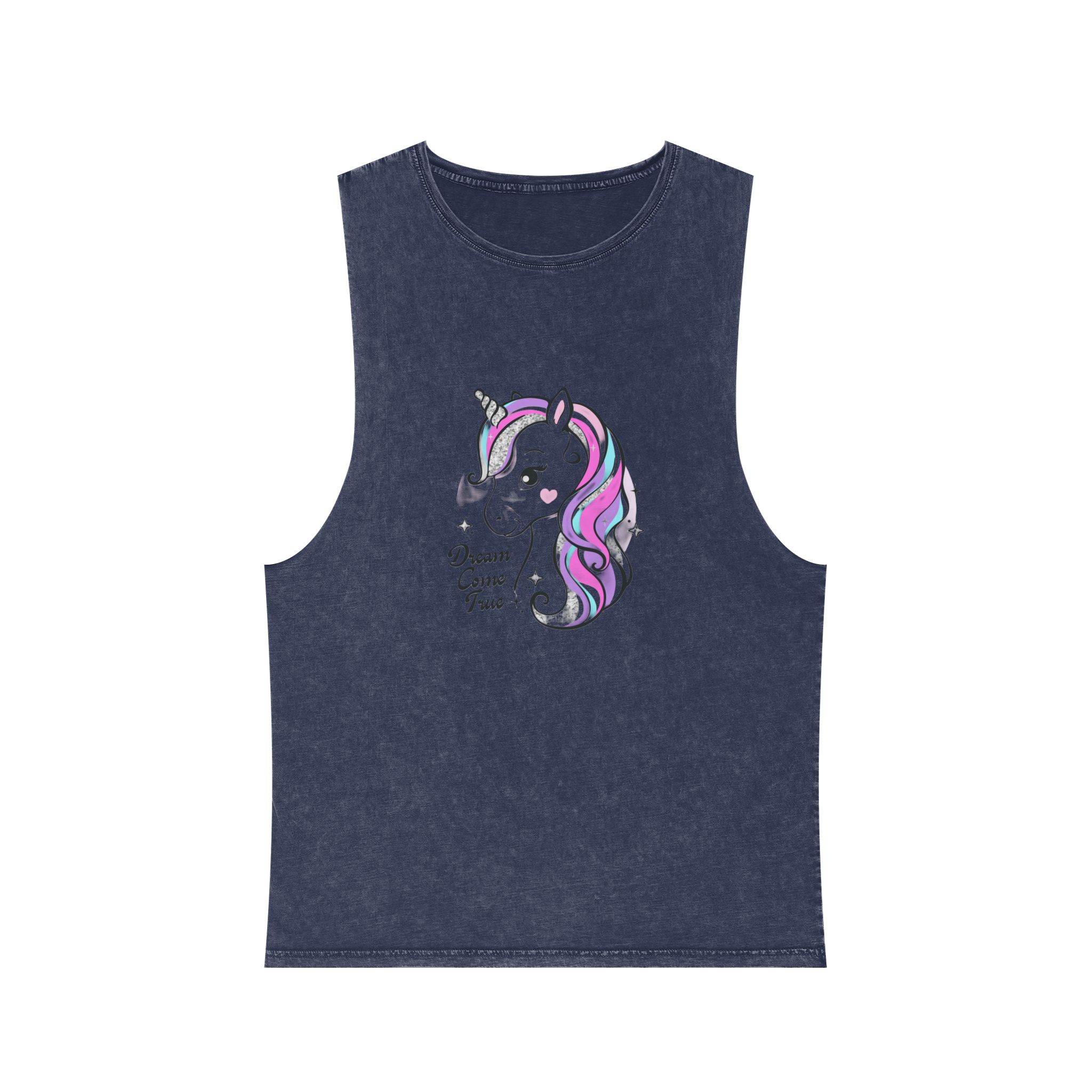 Art Beautiful Little Unicorn On A White Background Sequins Print For Clothes and T Shirts Vector Illustration Cartoon Unisex Stonewash Tank Top - Image 13