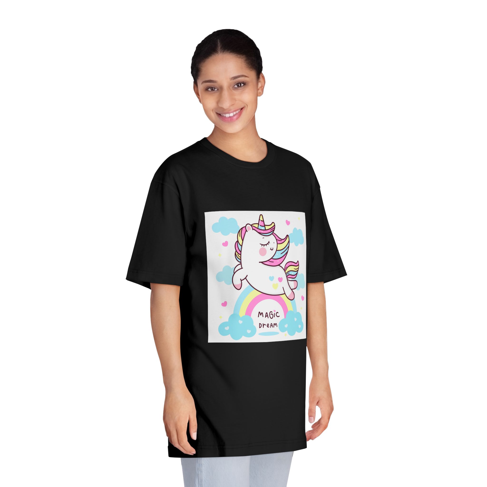 Cute Unicorn Pegasus Vector Fly On Sky With Rainbow Sweet Heart and Cloud Pony Cartoon Pastel Background Valentines Day (còpia) Unisex Classic Crewneck T Shirt - Image 7
