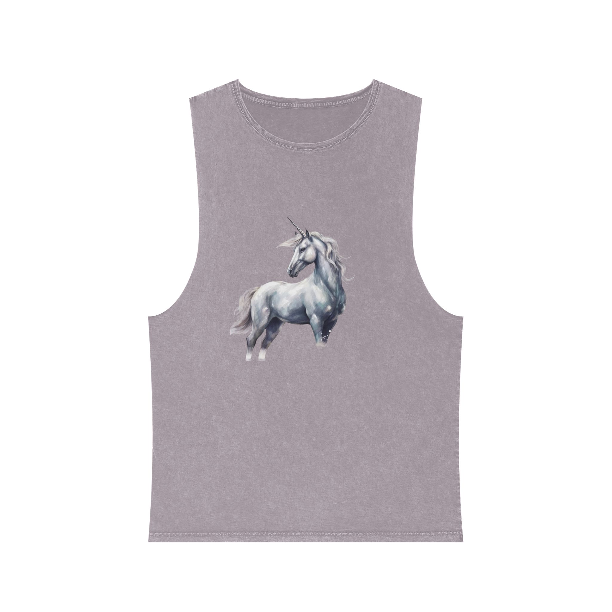 Painting White Unicorn With Long Horn Standing Snow Generative Ai Unisex Stonewash Tank Top - Image 17
