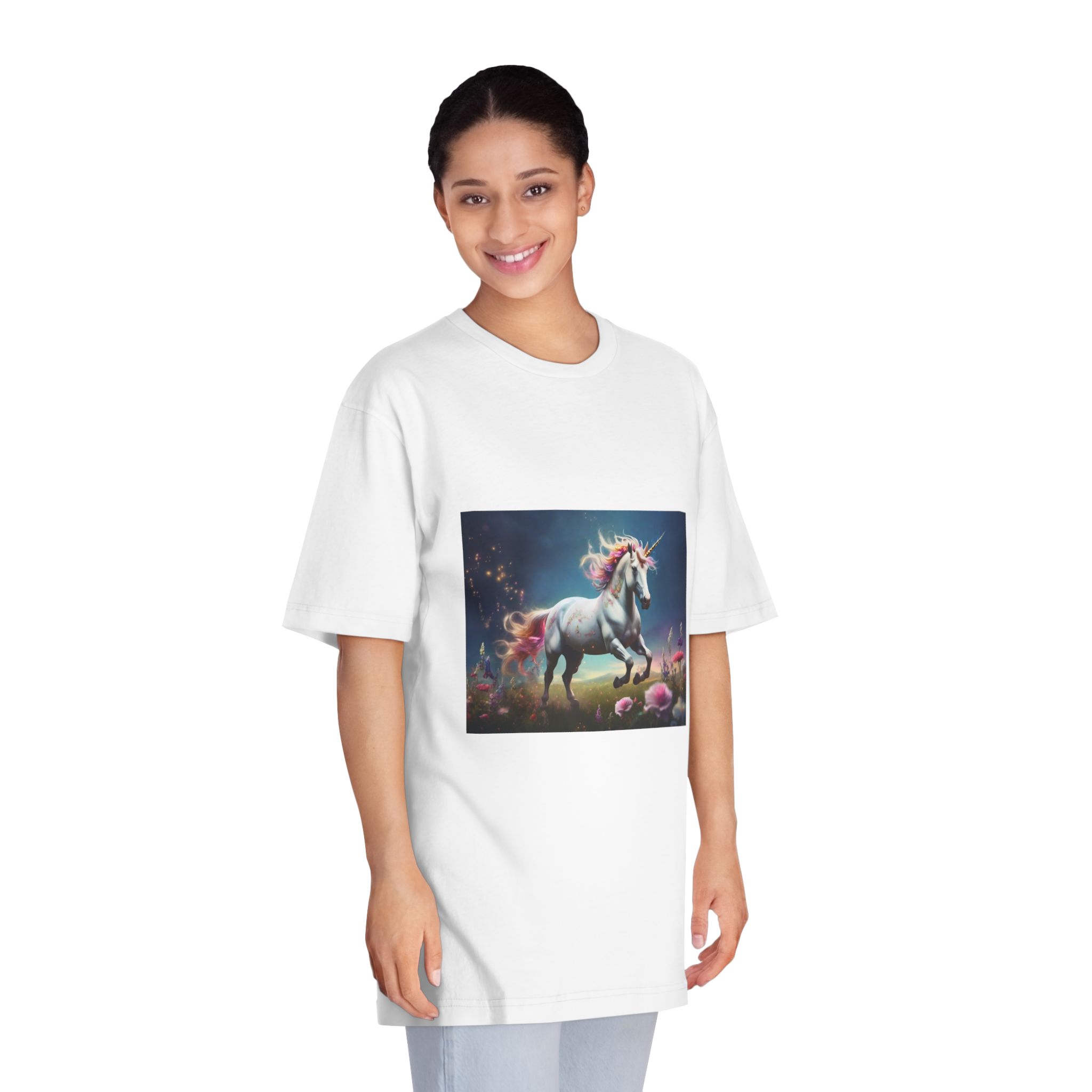 Beautiful Unicorn Running Magical Meadow Unicorn Background Images Whimsical Unicorn (34) Unisex Classic Crewneck T Shirt - Image 3