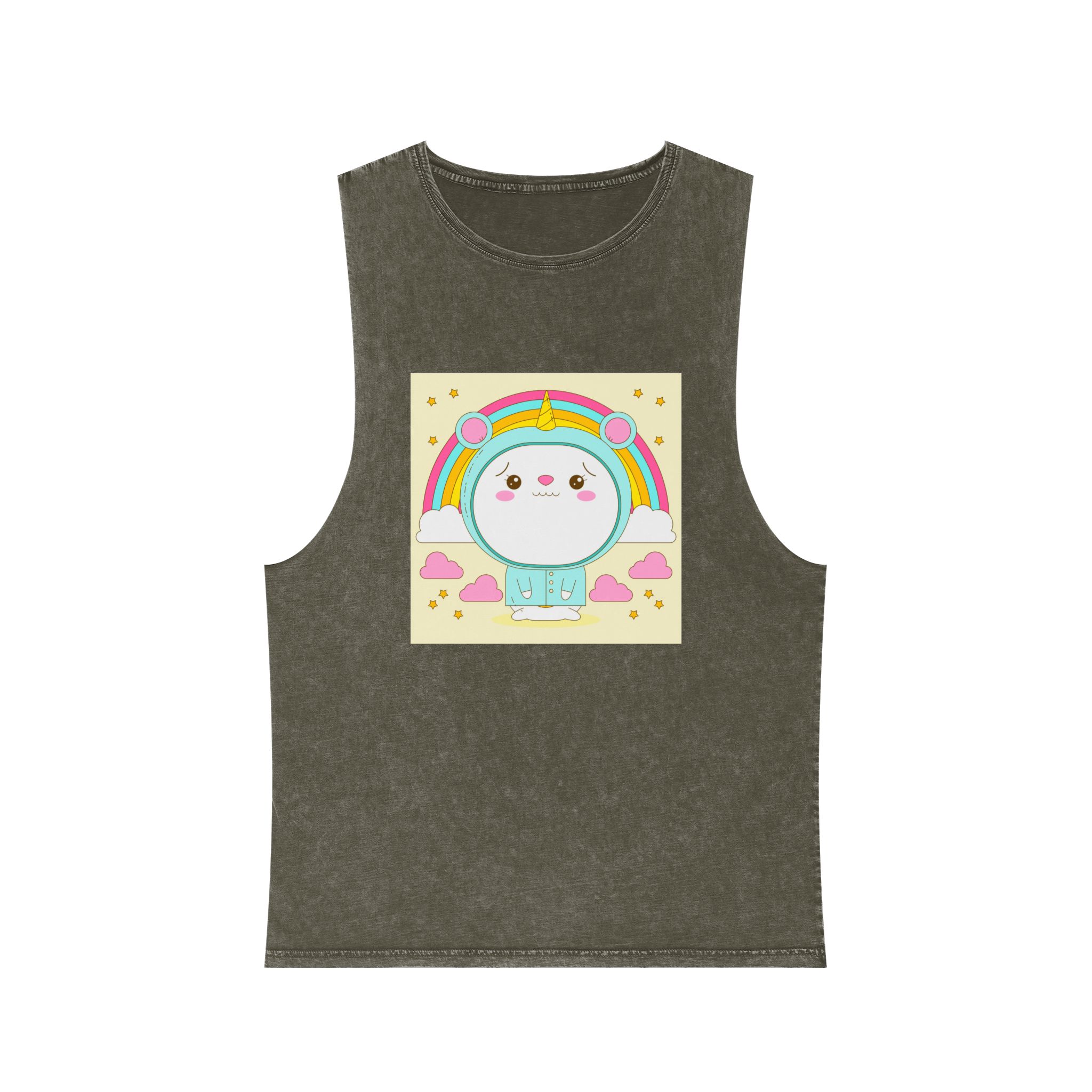 Hand Drawn Kawaii Animal Unisex Stonewash Tank Top - Image 5