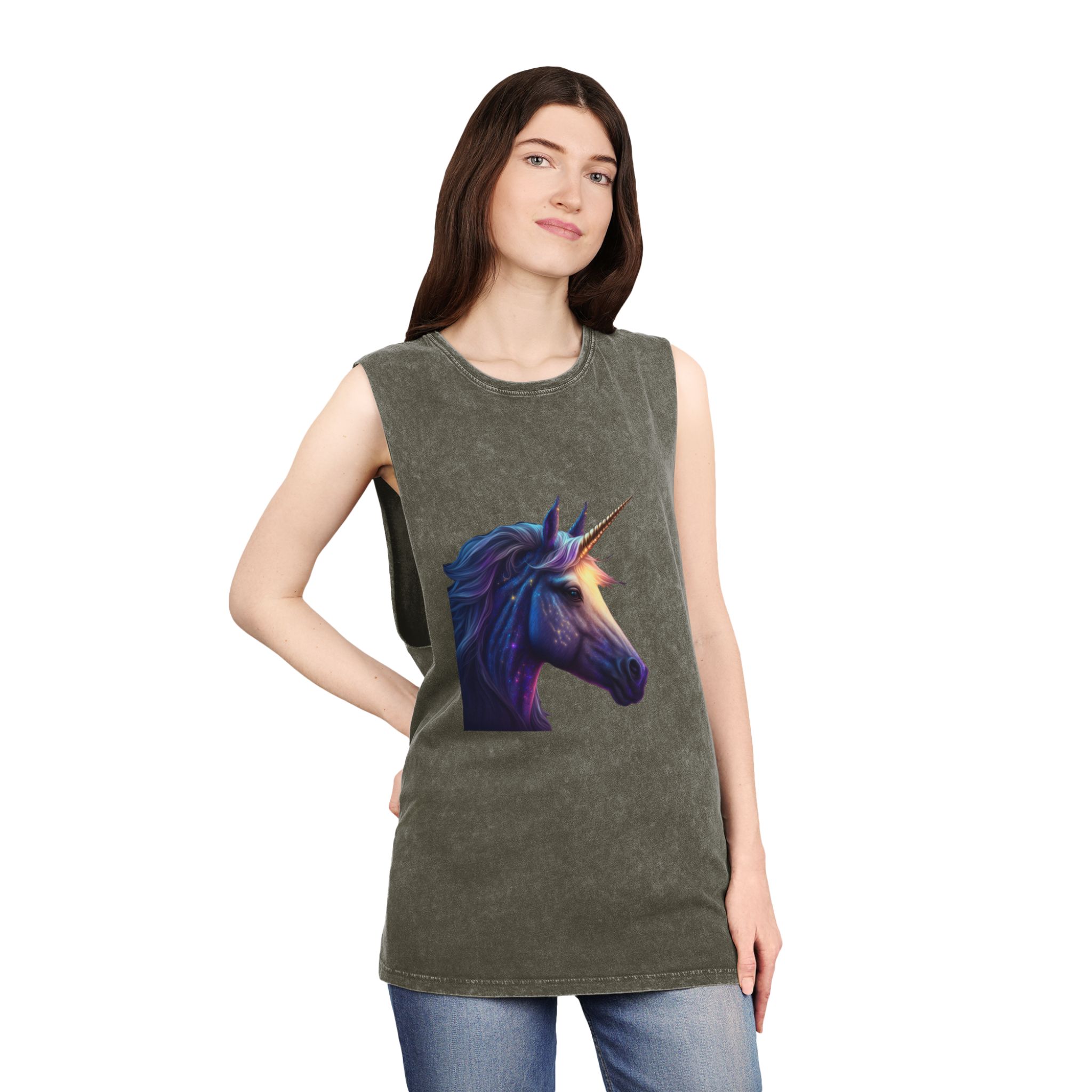 Adorable Colorful Unicorn (1) Copia Unisex Stonewash Tank Top - Image 8