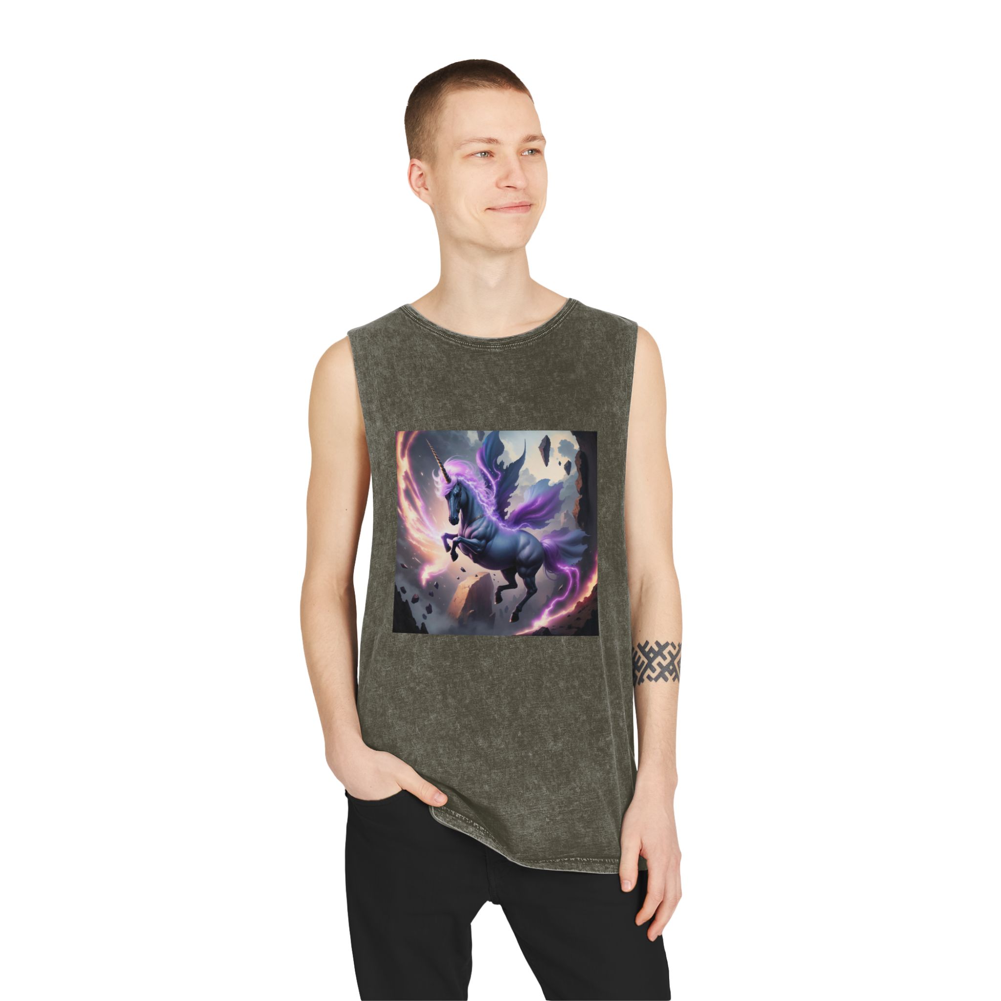 Unicorn Painting Unisex Stonewash Tank Top - Image 7