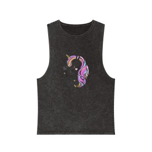 Art Beautiful Cartoon Little Unicorn On A White Background Sequins Print For Clothes and T Shirts Vector Illustration Fan T Shirt Design Vector Print Unisex Stonewash Tank Top