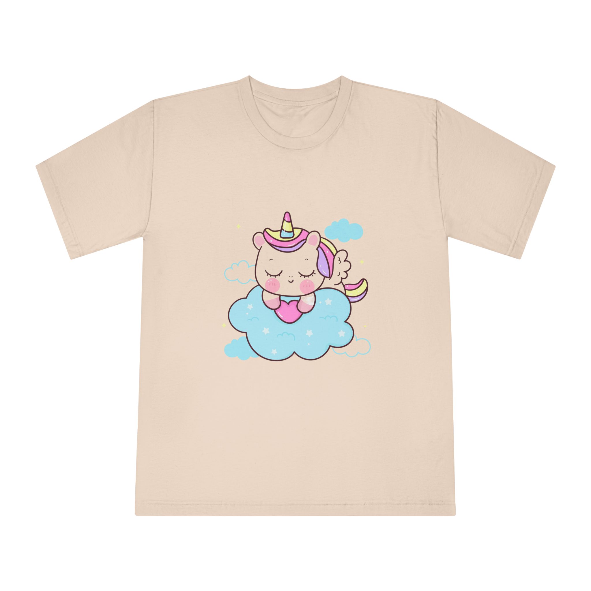 Cute Unicorn Pegasus Cartoon Sleep Holding Heart Cloud Kawaii Animal Unisex Classic Crewneck T Shirt - Image 9