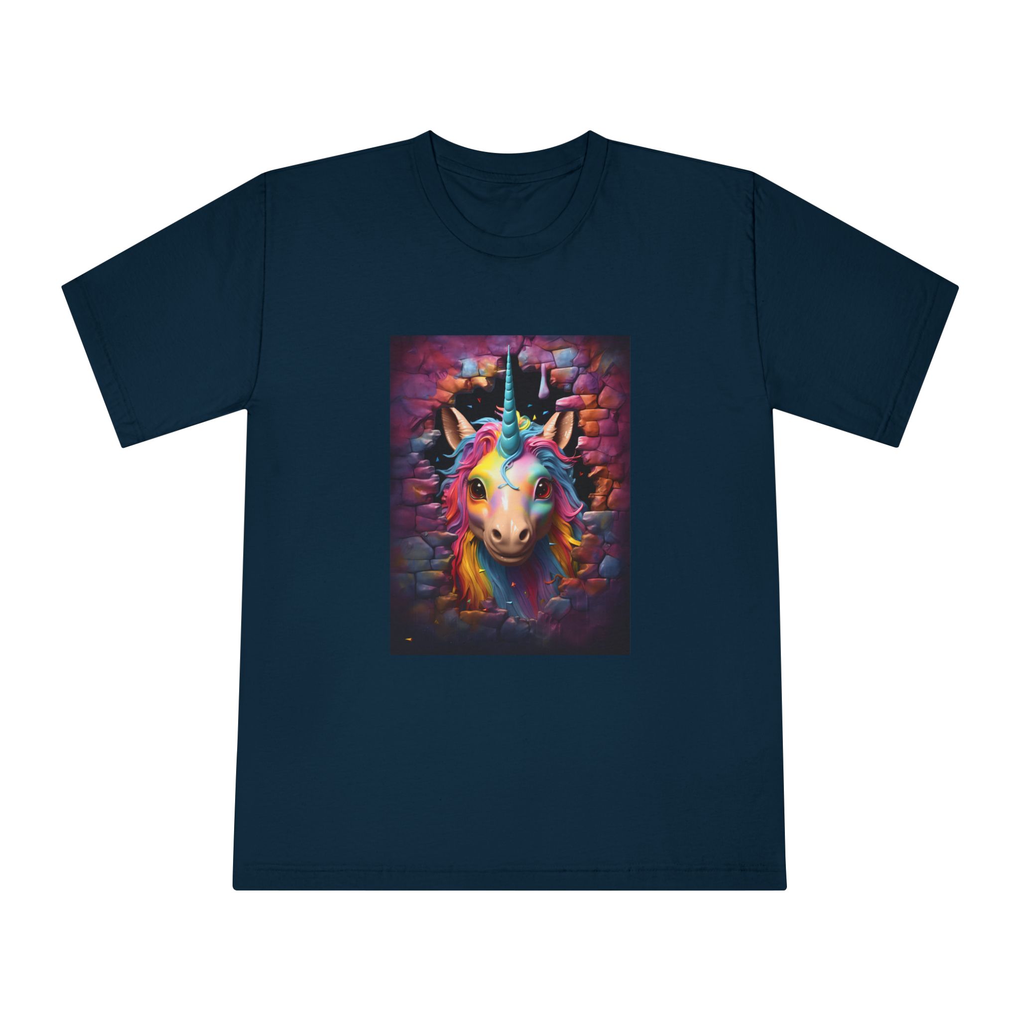 Cute Unicorn Cartoon Looking Through Wall Poster Illustration Kids Unisex Classic Crewneck T Shirt - Image 17