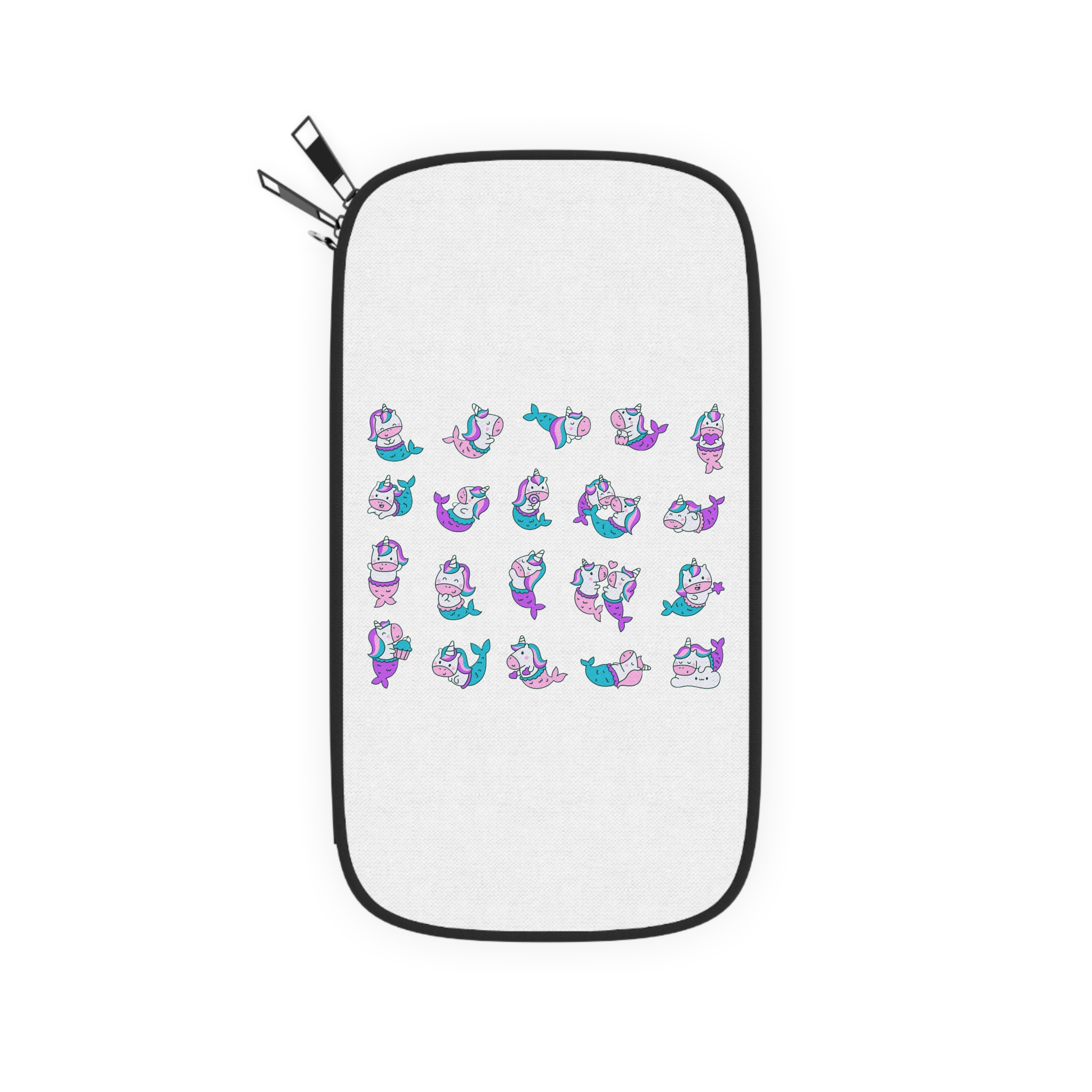 Cute Kawaii Unicorn Mermaid Fantasy Cartoon Characters Hand Drawn Style Passport Wallet - Image 2