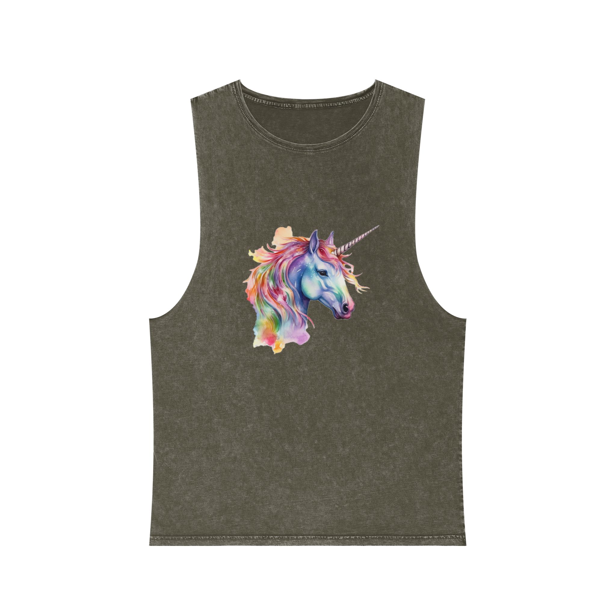 Unicorn Portrait Watercolor Illustration Rainbow Animal Watercolor Character Isolated White Unisex Stonewash Tank Top - Image 5