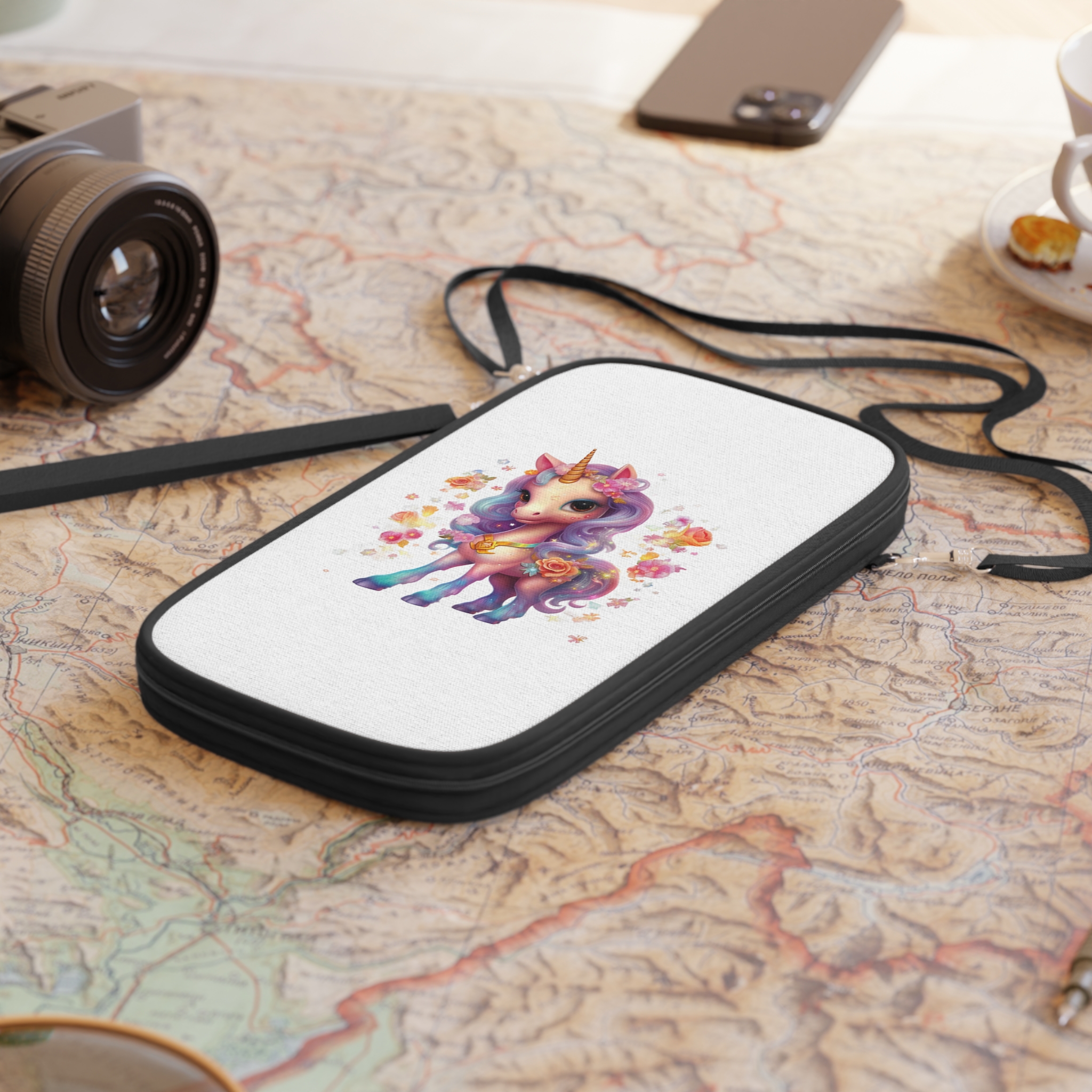 Illustration Unicorn Cartoon With Flower White Background Generative Ai (1) Passport Wallet - Image 4