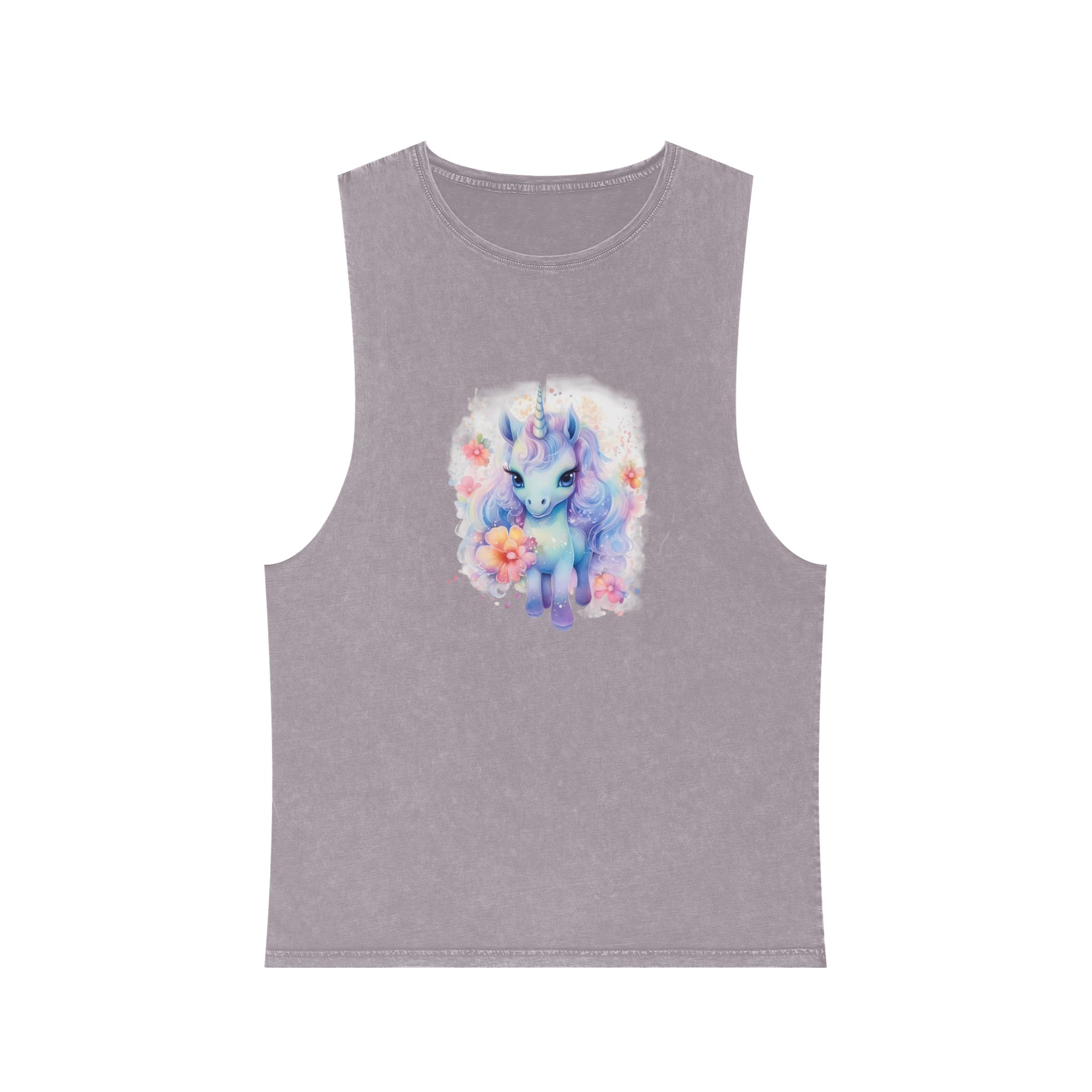 Cute Colorful Magic Unicorn With Flowers Watercolor Style Copia Unisex Stonewash Tank Top - Image 17