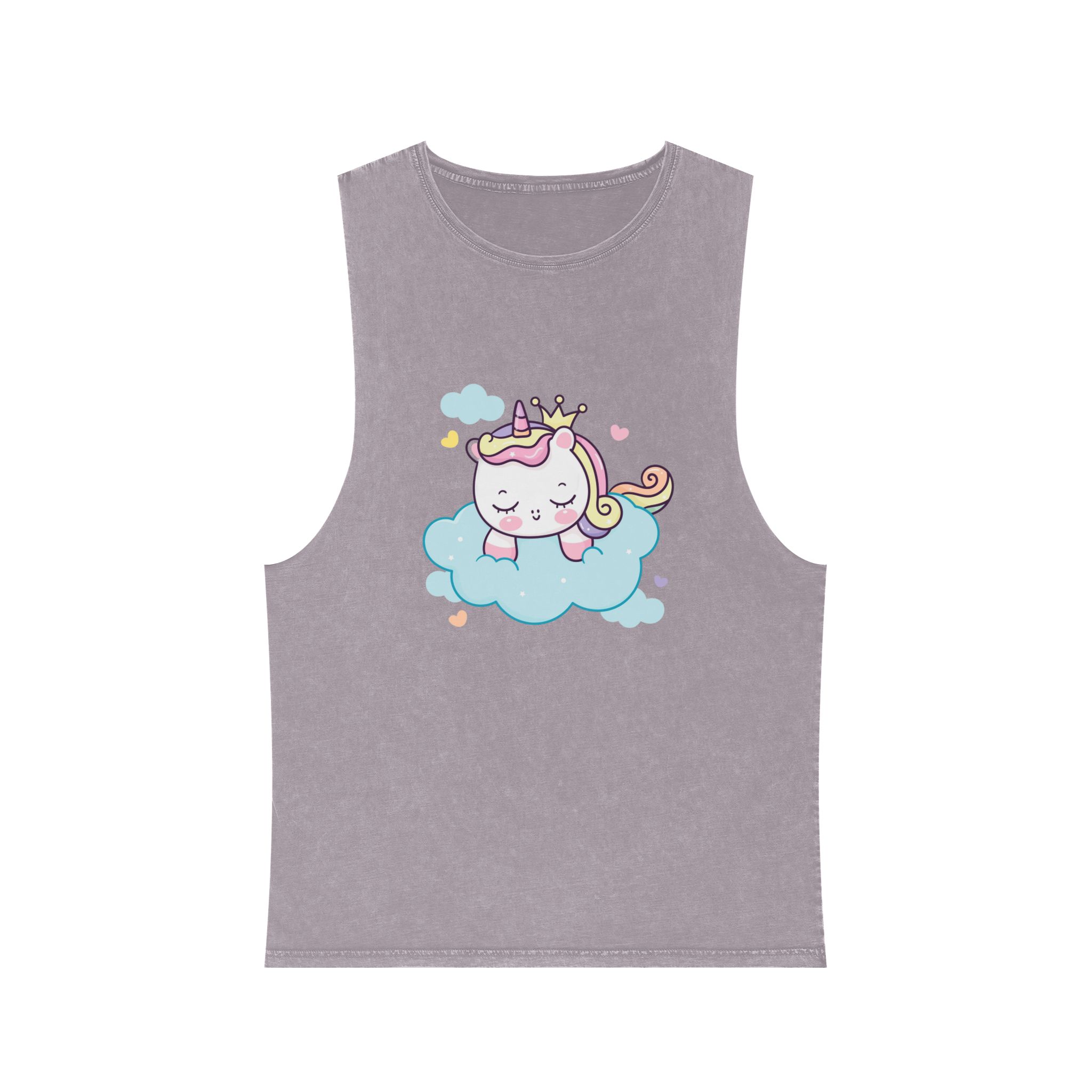 Cute Unicorn Princess Cartoon Sleep Cloud Kawaii Clipart Unisex Stonewash Tank Top - Image 17