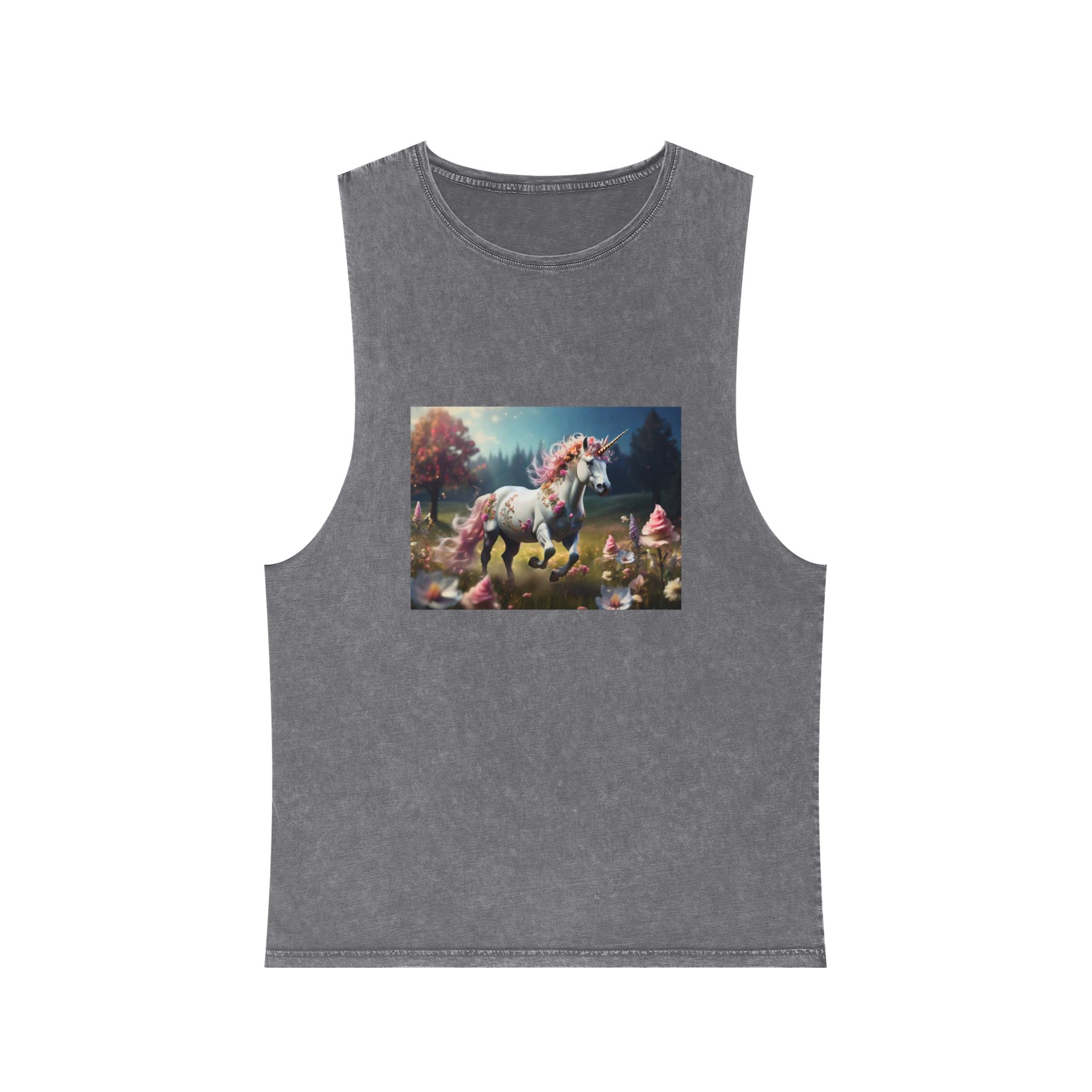 Beautiful Unicorn Running Magical Meadow Unicorn Background Images Whimsical Unicorn (38) Unisex Stonewash Tank Top - Image 9