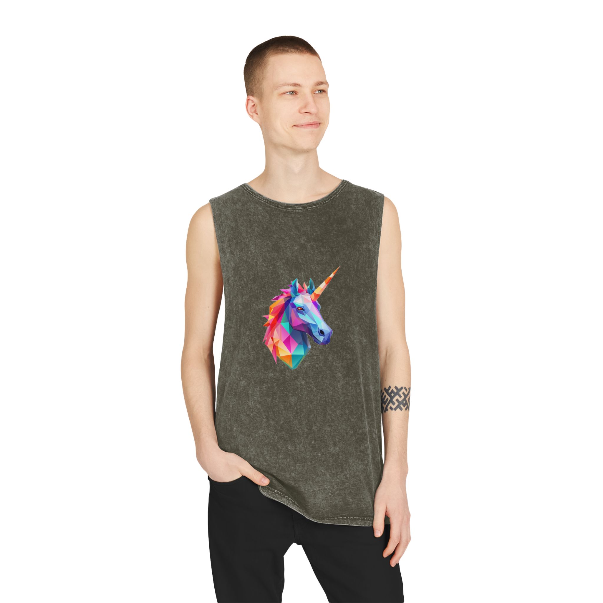 Mythical Unicorn With Poly Style (1) Unisex Stonewash Tank Top - Image 7