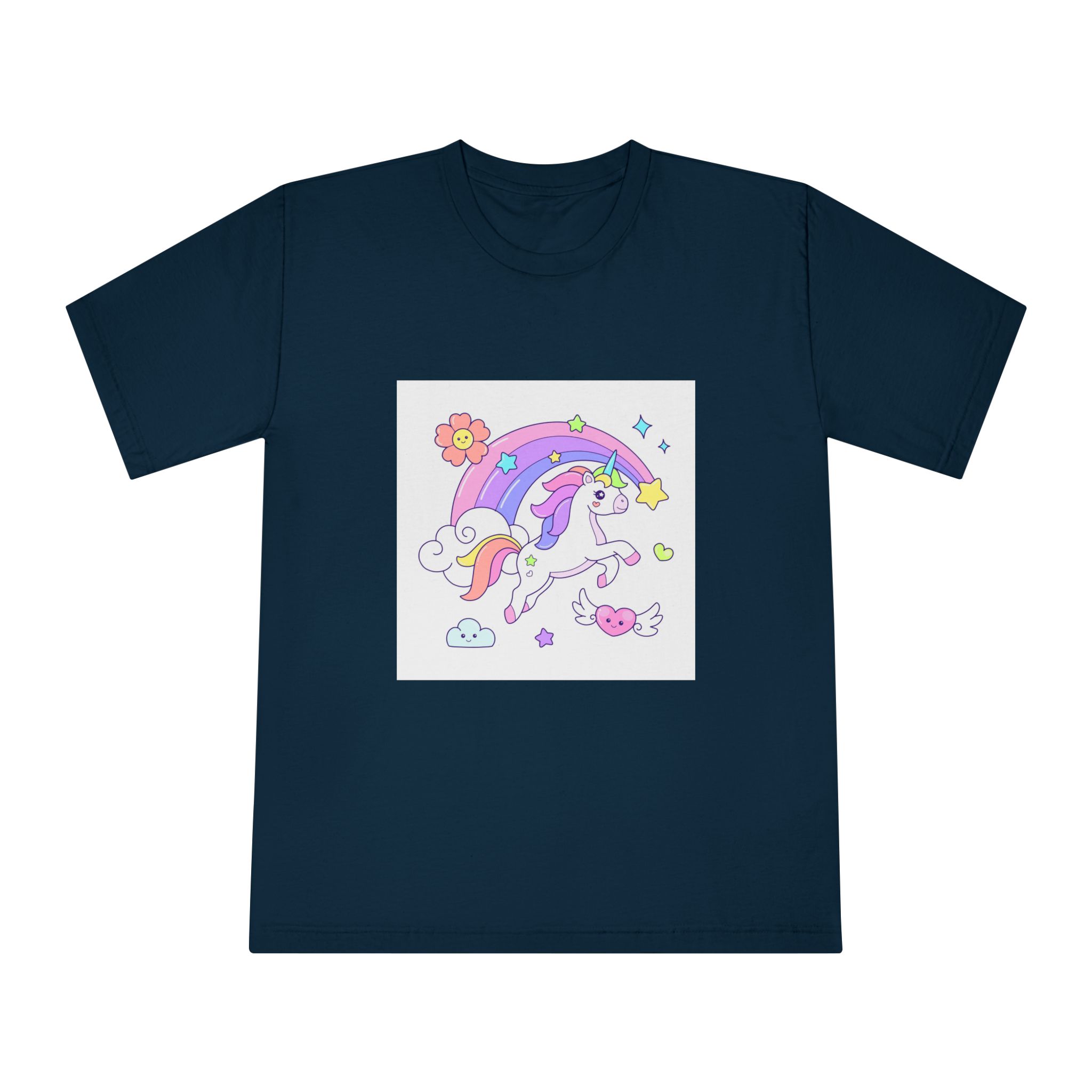 Cute Unicorn Flying Over the Rainbow Illustration Unisex Classic Crewneck T Shirt - Image 17