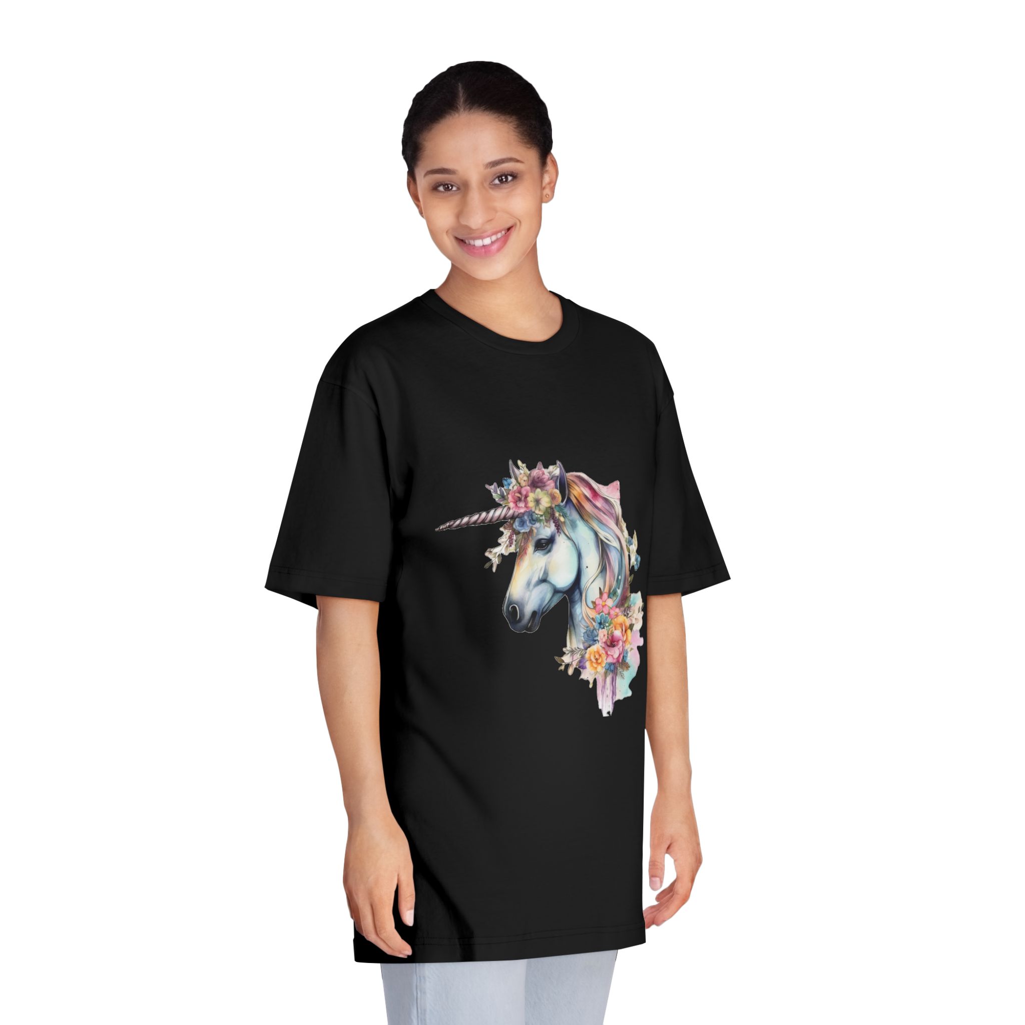Unicorn With Flower Crown His Head Unisex Classic Crewneck T Shirt - Image 7