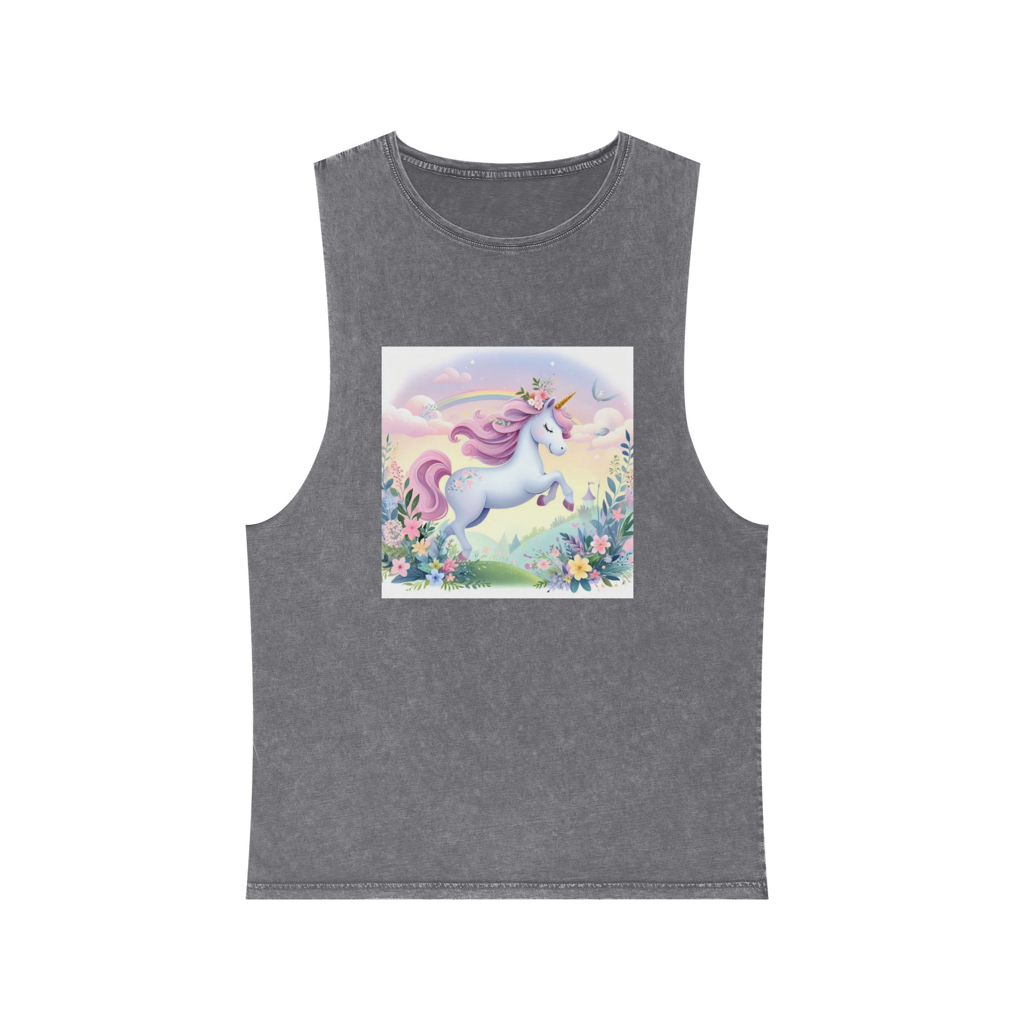 Beautiful Unicorn Running Magical Meadow Unicorn Background Images Whimsical Unicorn (11) Unisex Stonewash Tank Top - Image 9