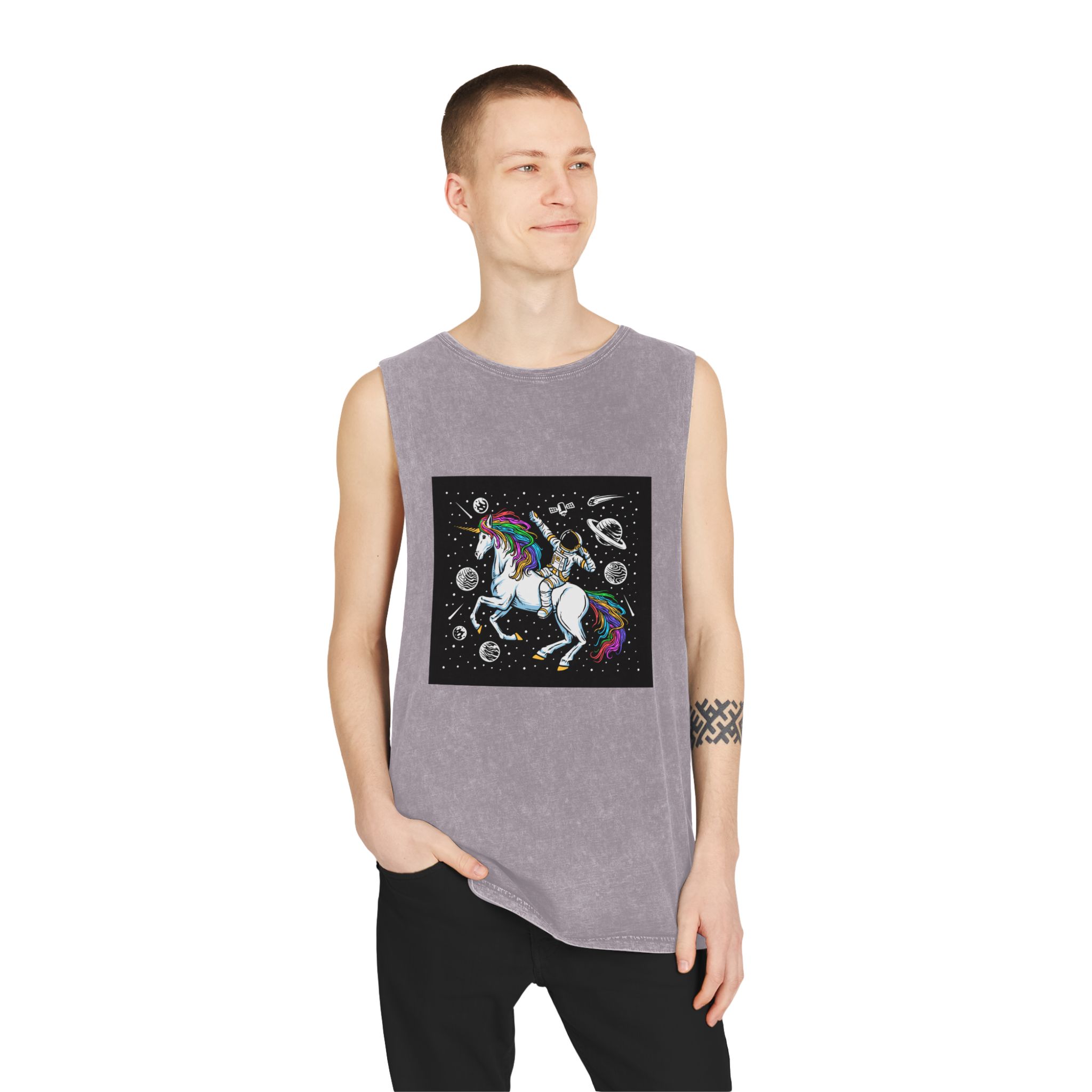Astronaut Unicorn Unisex Stonewash Tank Top - Image 19