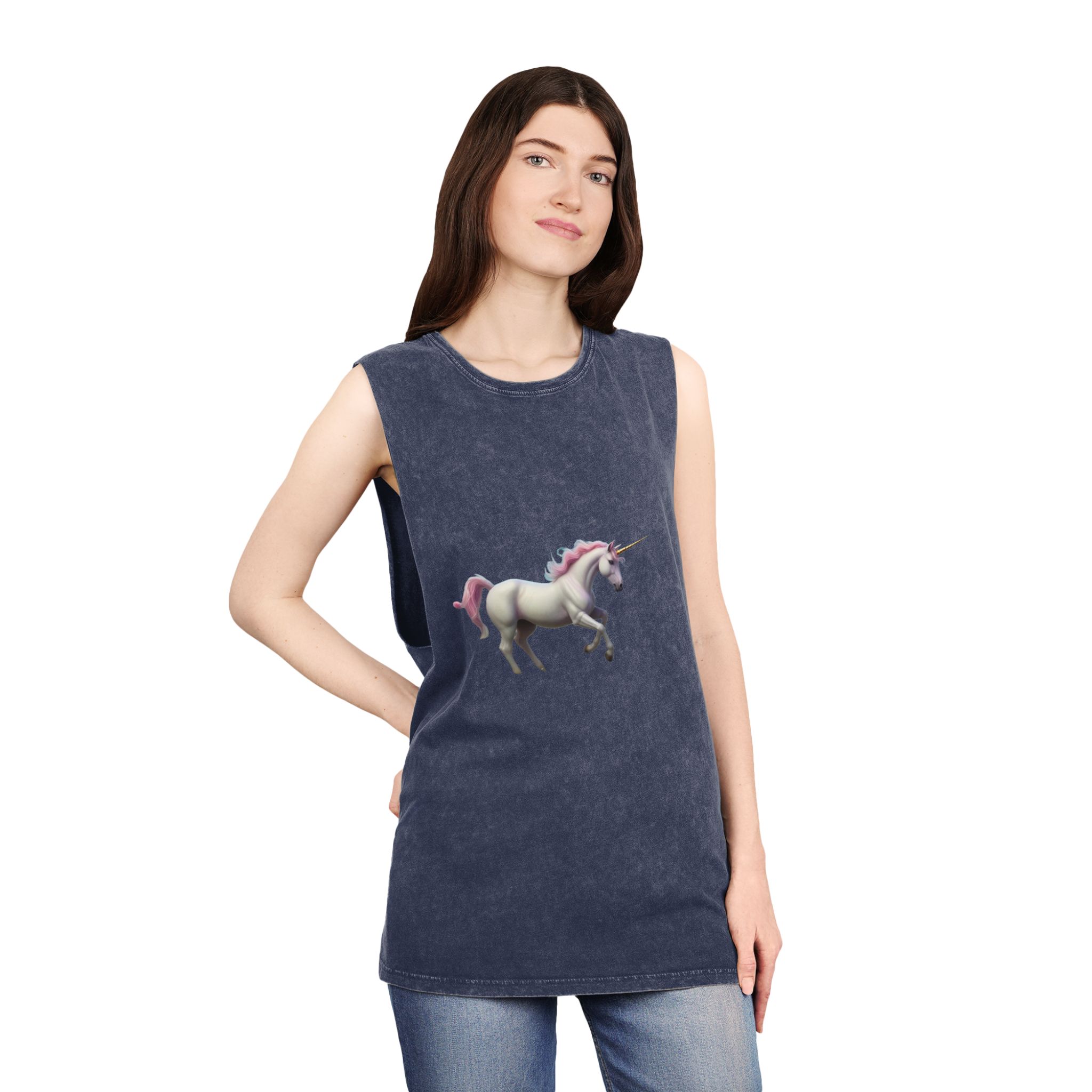 Beautiful Unicorn Running Magical Meadow Unicorn Background Images Whimsical Unicorn (54) Unisex Stonewash Tank Top - Image 16