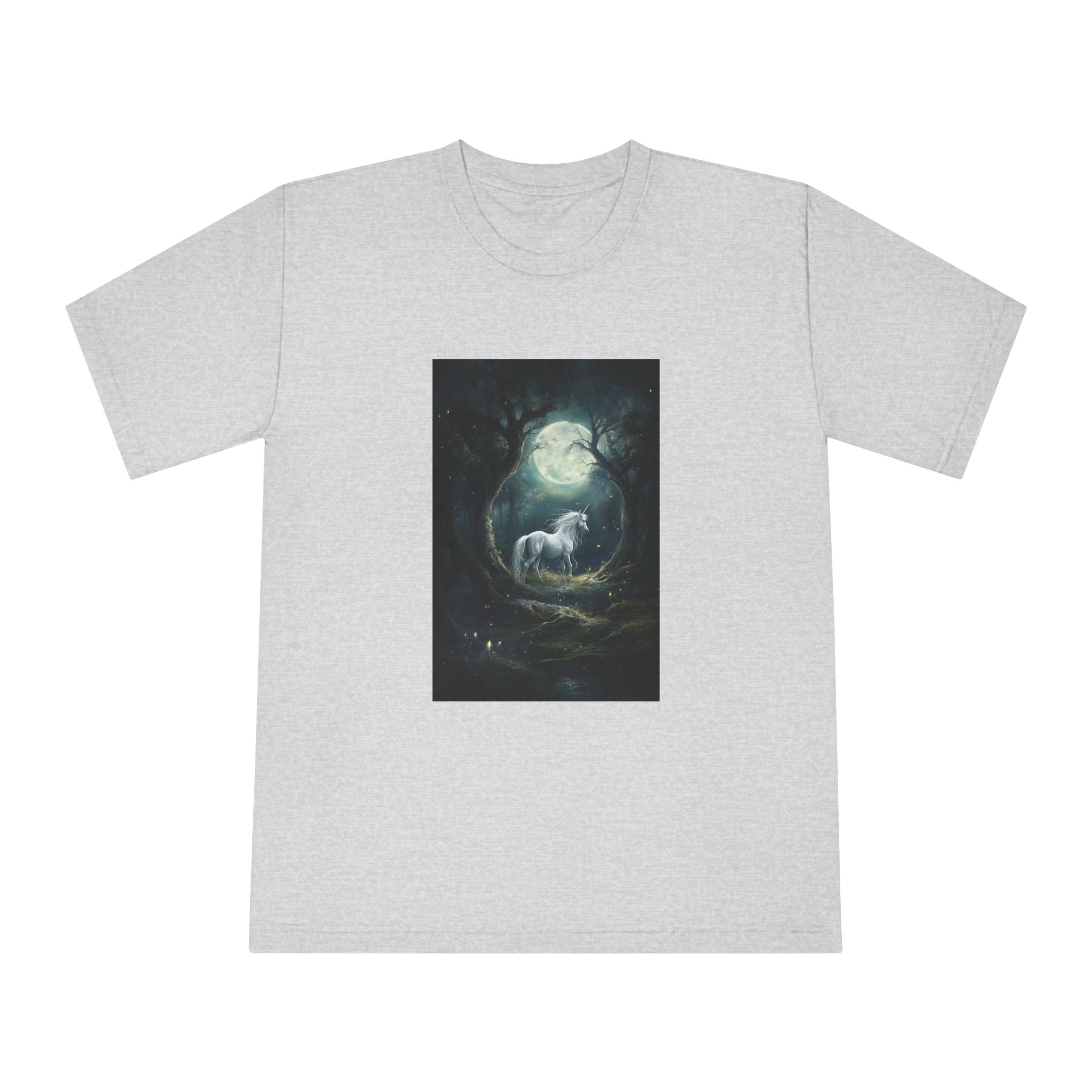 Unicorn Forest With Full Moon Background Unisex Classic Crewneck T Shirt - Image 13