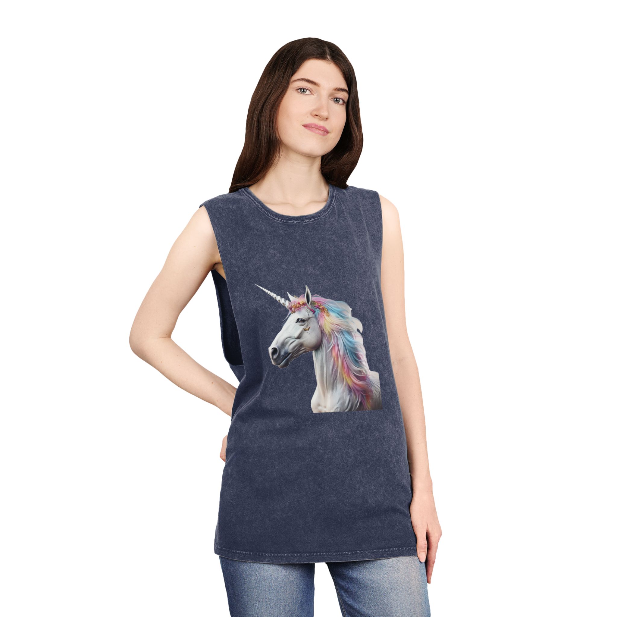Colorful 3d Mythical Unicorn (3) Unisex Stonewash Tank Top - Image 16