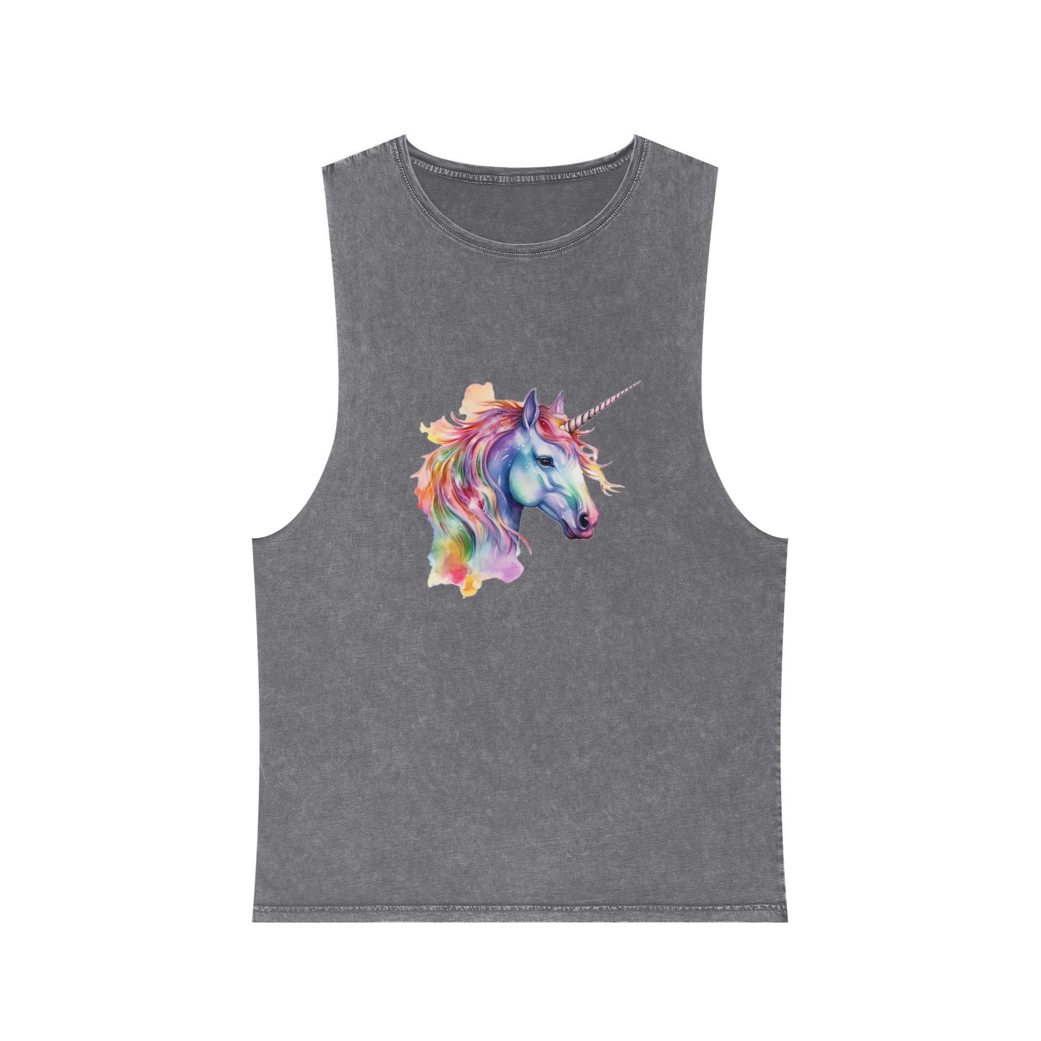 Unicorn Portrait Watercolor Illustration Rainbow Animal Watercolor Character Isolated White Unisex Stonewash Tank Top - Image 9