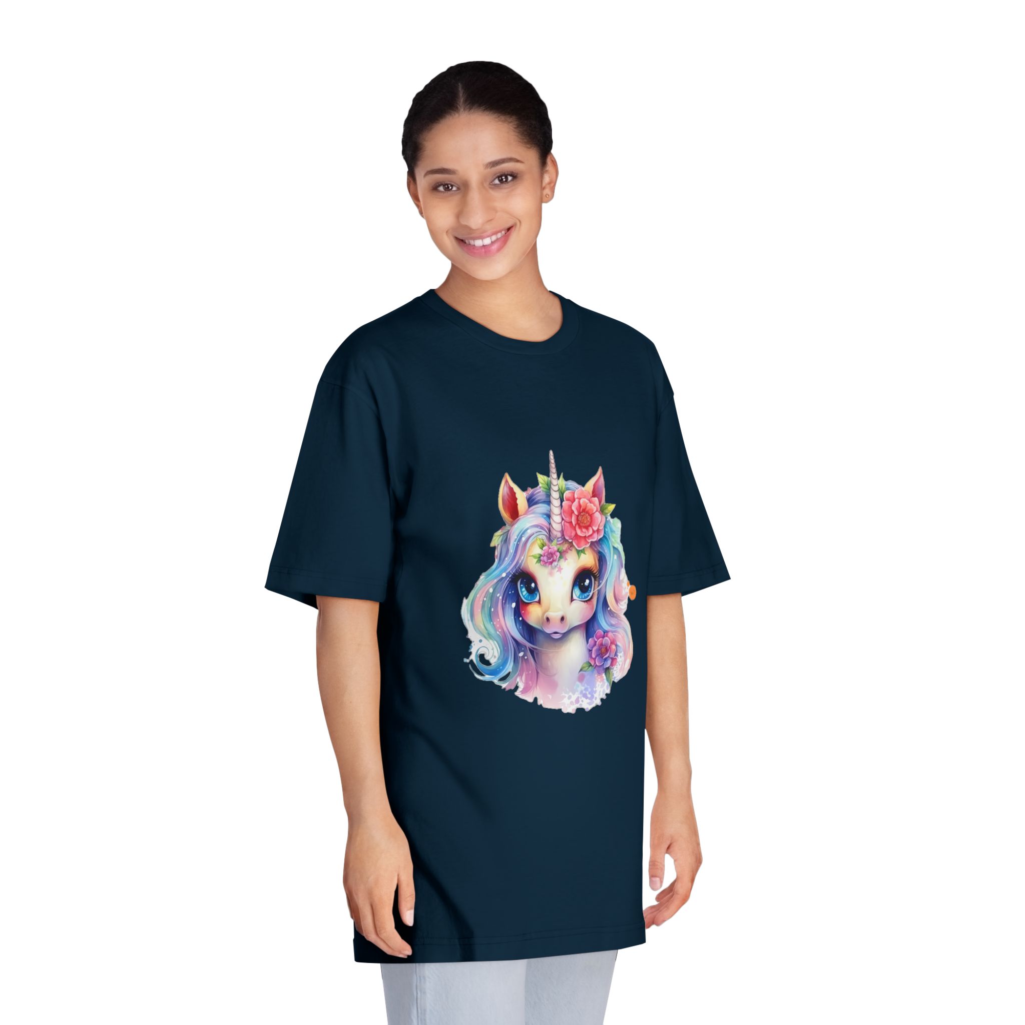 Cute Colorful Magic Unicorn With Flowers Watercolor Style (8) Unisex Classic Crewneck T Shirt - Image 19