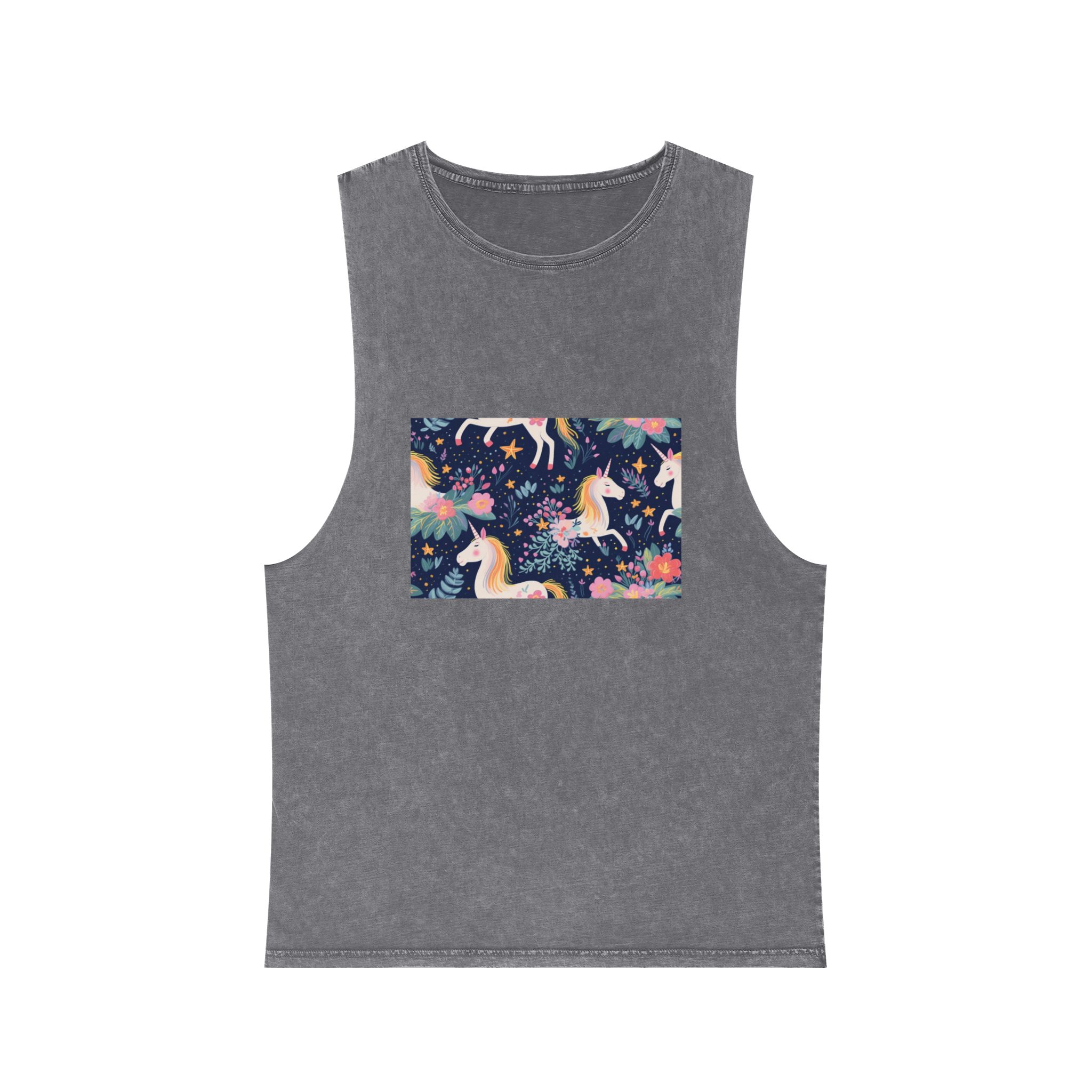 Close Up Pattern Unicorns Flowers Generative Ai Unisex Stonewash Tank Top - Image 9