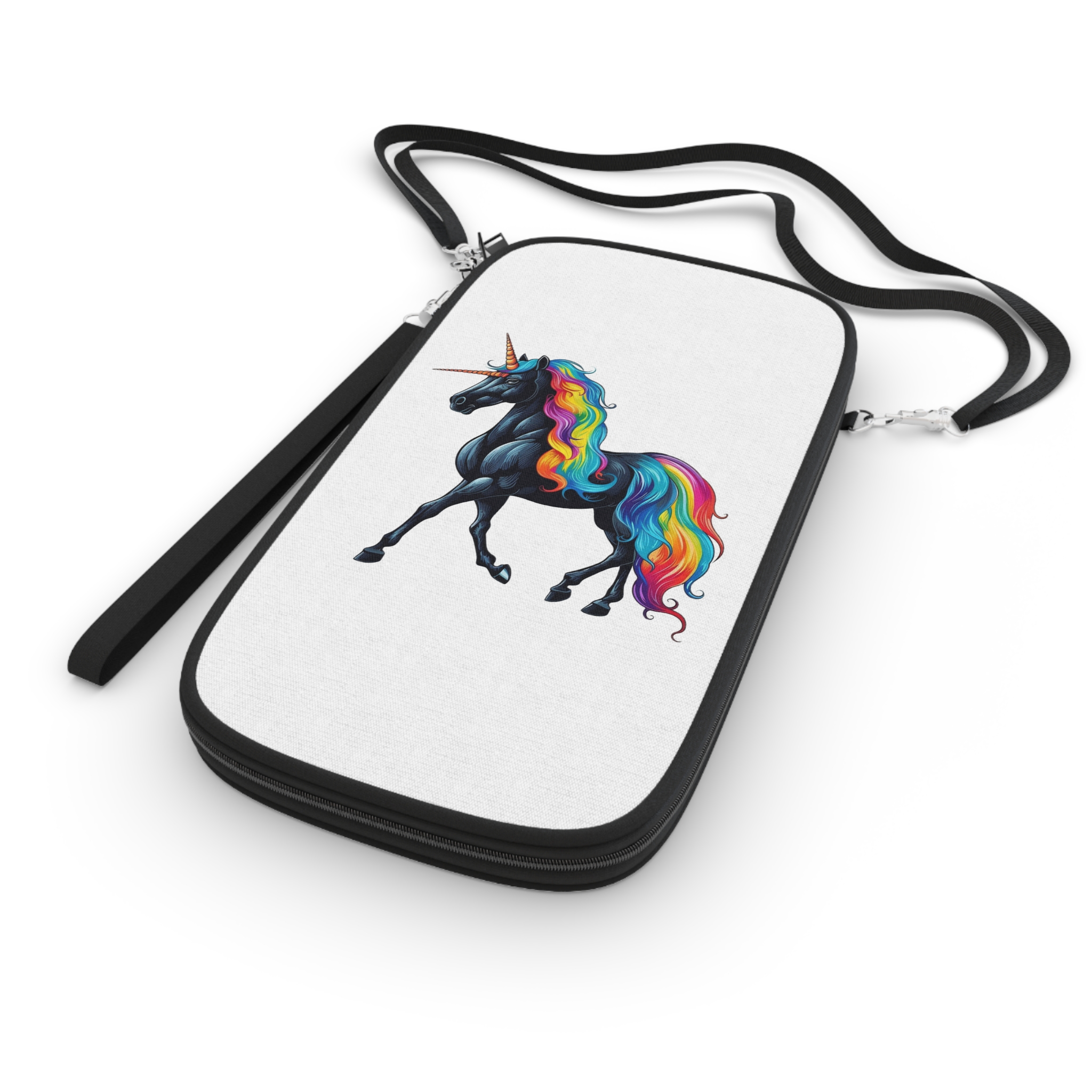 Black Unicorn With Rainbow Mane Horn Generative Ai Passport Wallet - Image 3