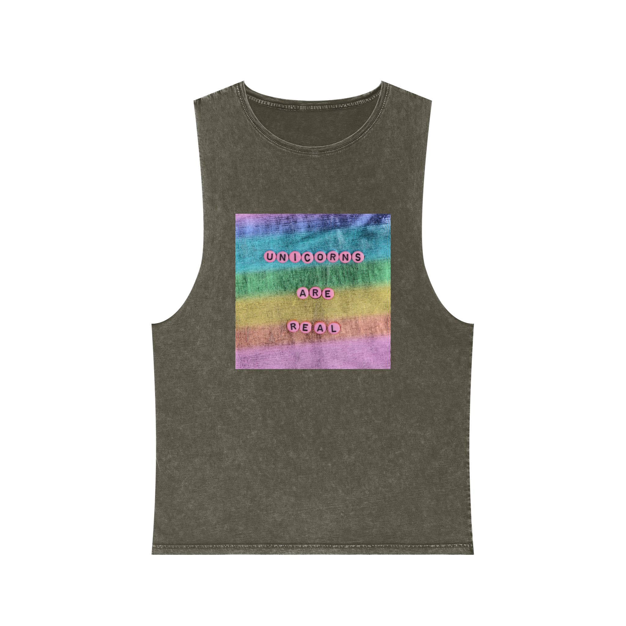 Pink Unicorns Are Real Beads Message Typography Unisex Stonewash Tank Top - Image 5