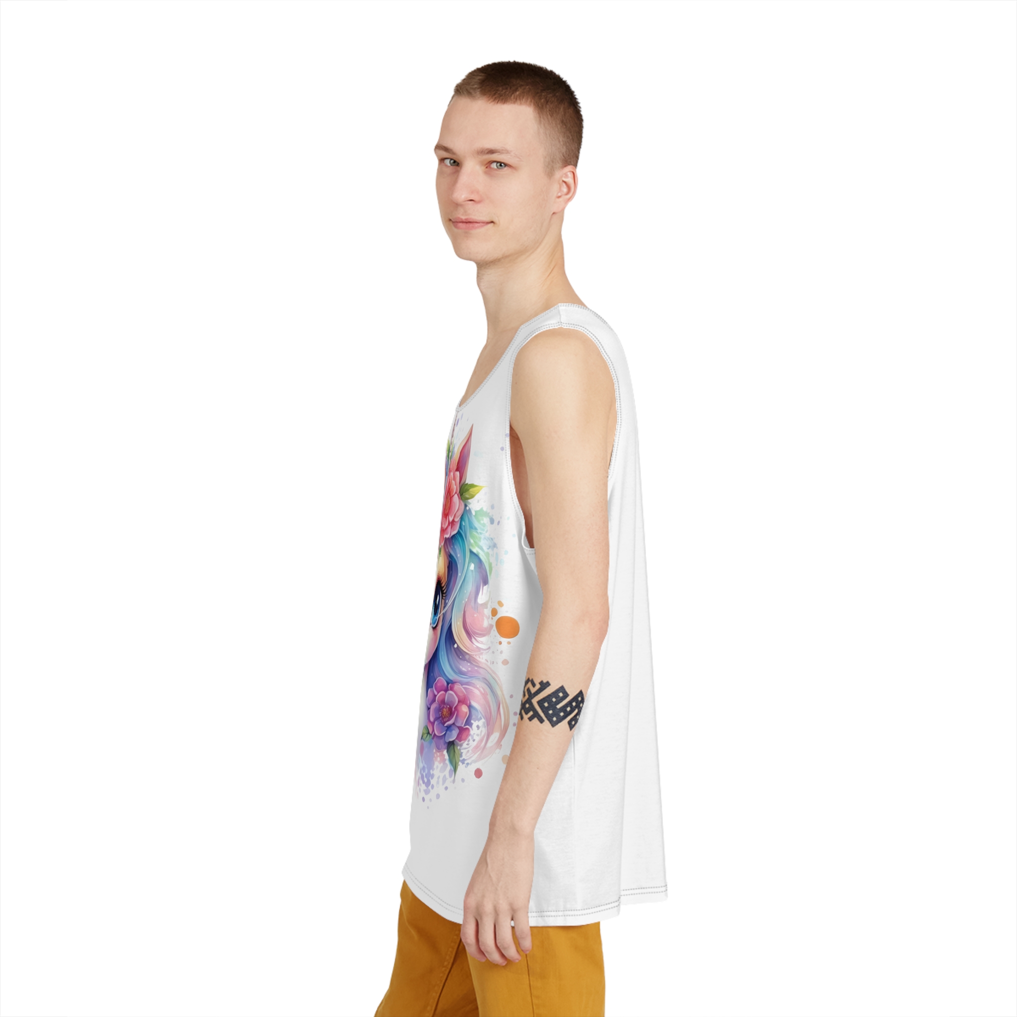 Cute Colorful Magic Unicorn With Flowers Watercolor Style (8) Copia Mens Tank Aop