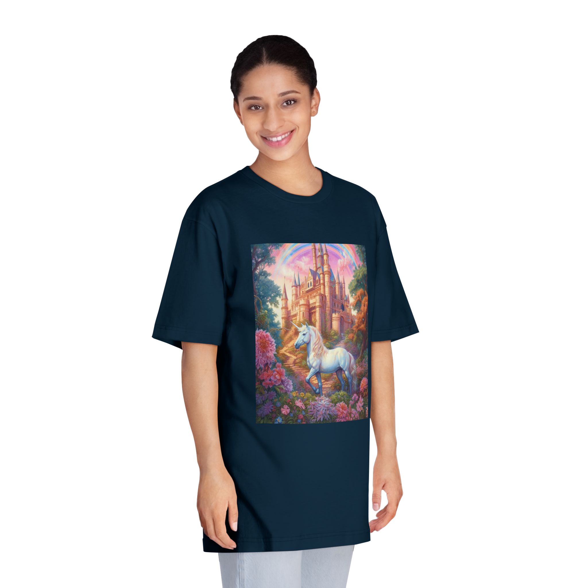 Painting Unicorn Front Castle With Rainbow Generative Ai Unisex Classic Crewneck T Shirt - Image 19