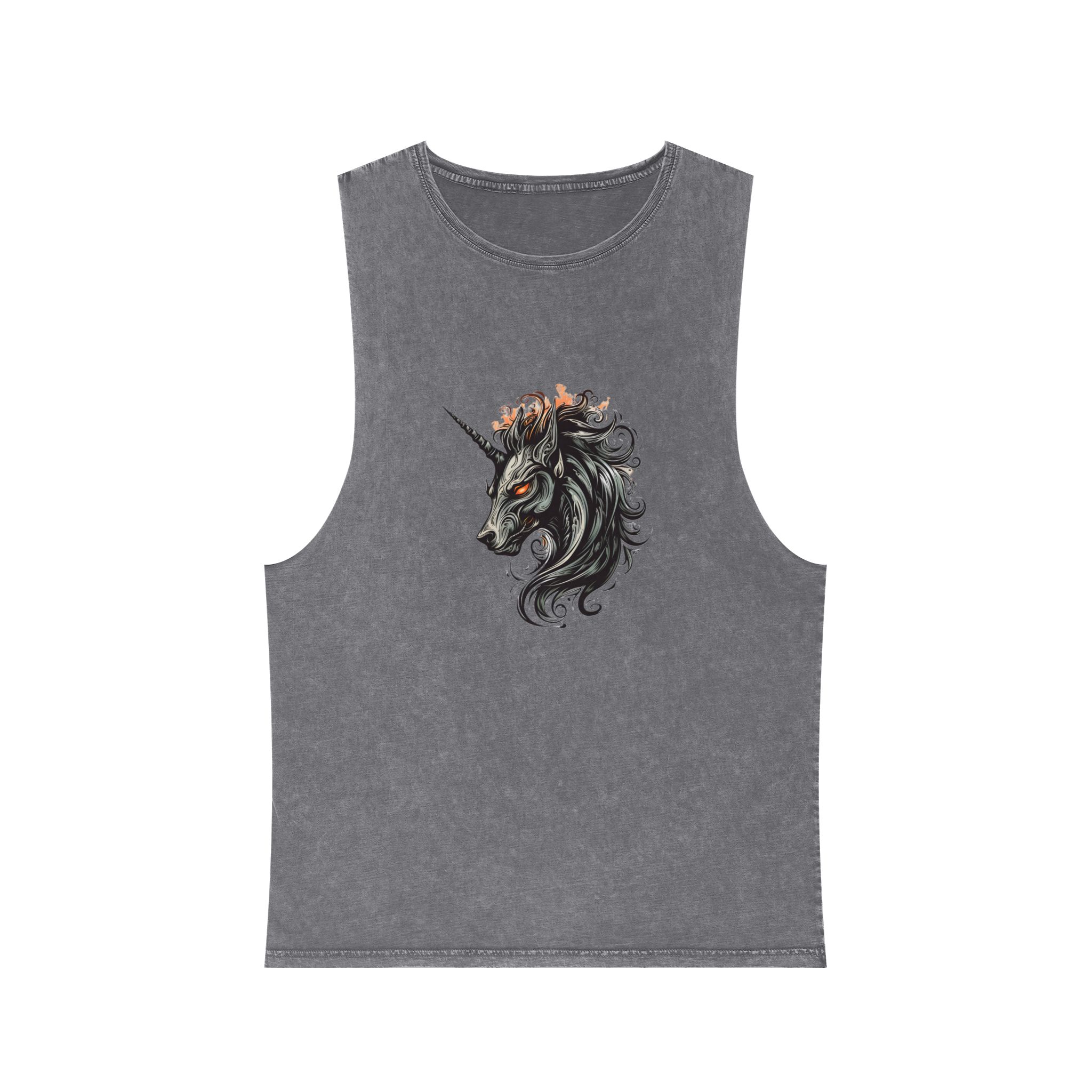 Unicorn Head Tshirt Tattoo Design Dark Art Illustration Isolated White (3) Unisex Stonewash Tank Top - Image 9