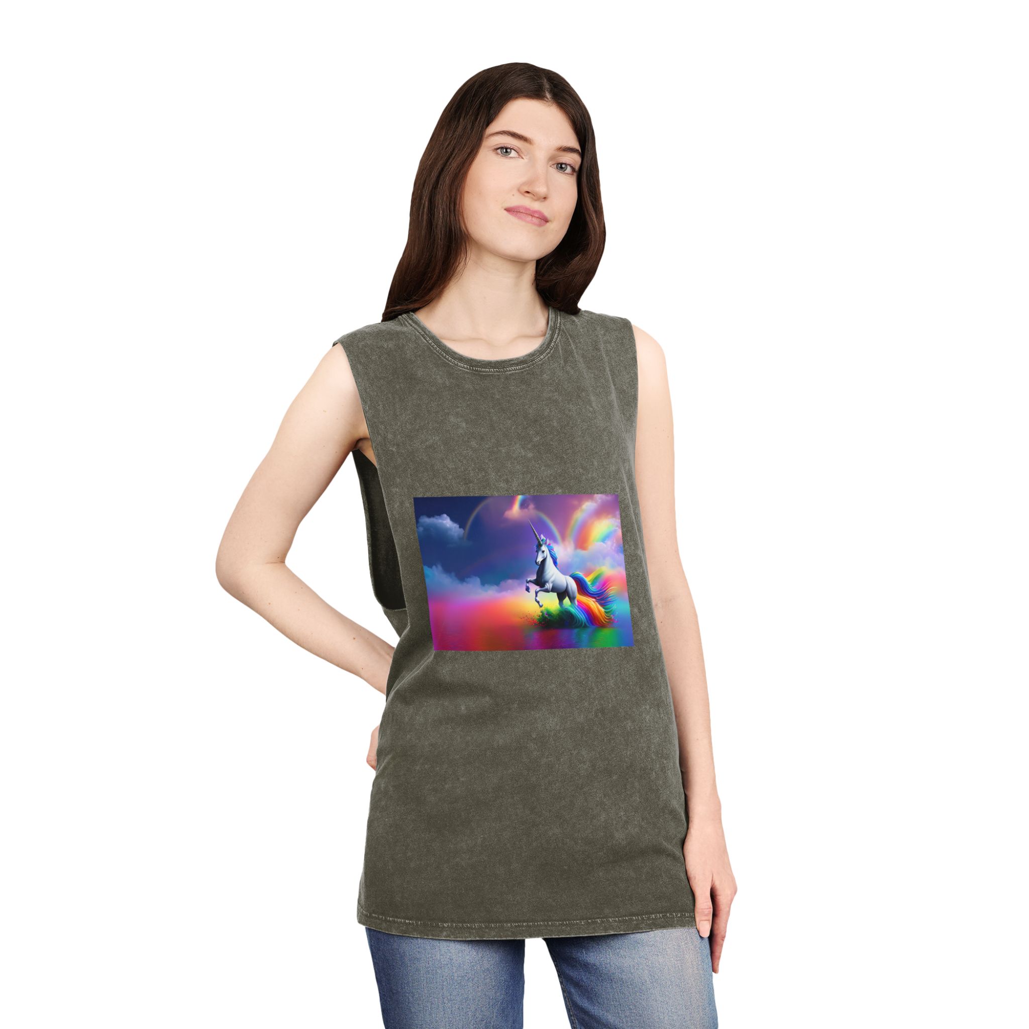 Beautiful Butterfly Unicorn Watercolors Unisex Stonewash Tank Top - Image 8