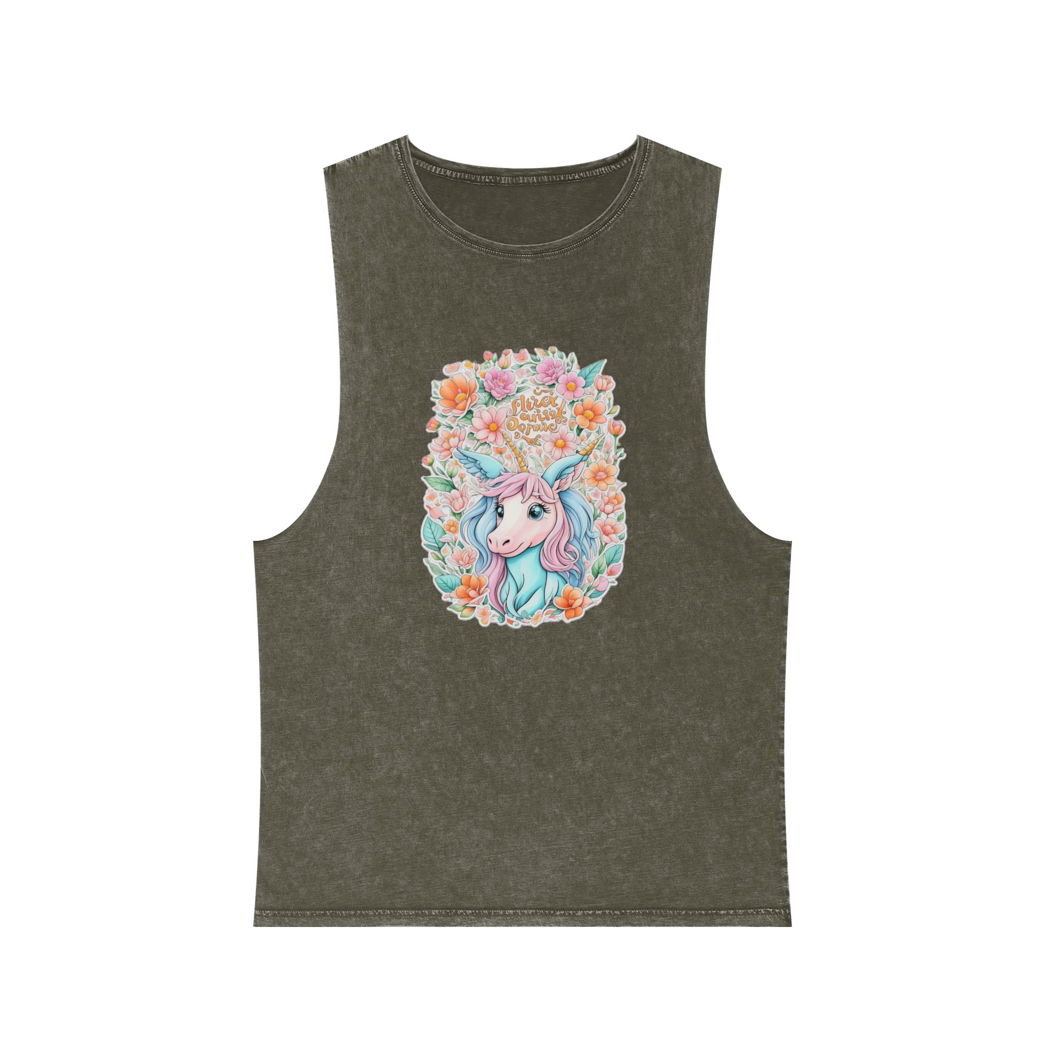 Beautiful Cute Unicorn With Colorful Fantasy Flowers (1) Unisex Stonewash Tank Top - Image 5