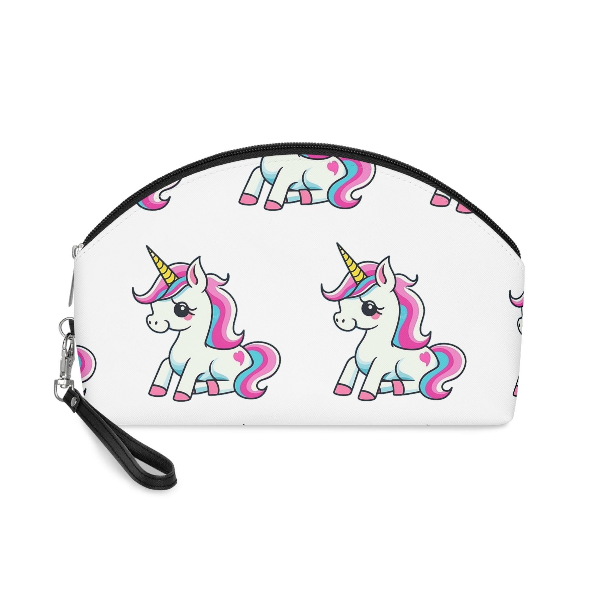 Cartoon Unicorn With Pink Mane Stars Blue Background Generative Ai Makeup Bag