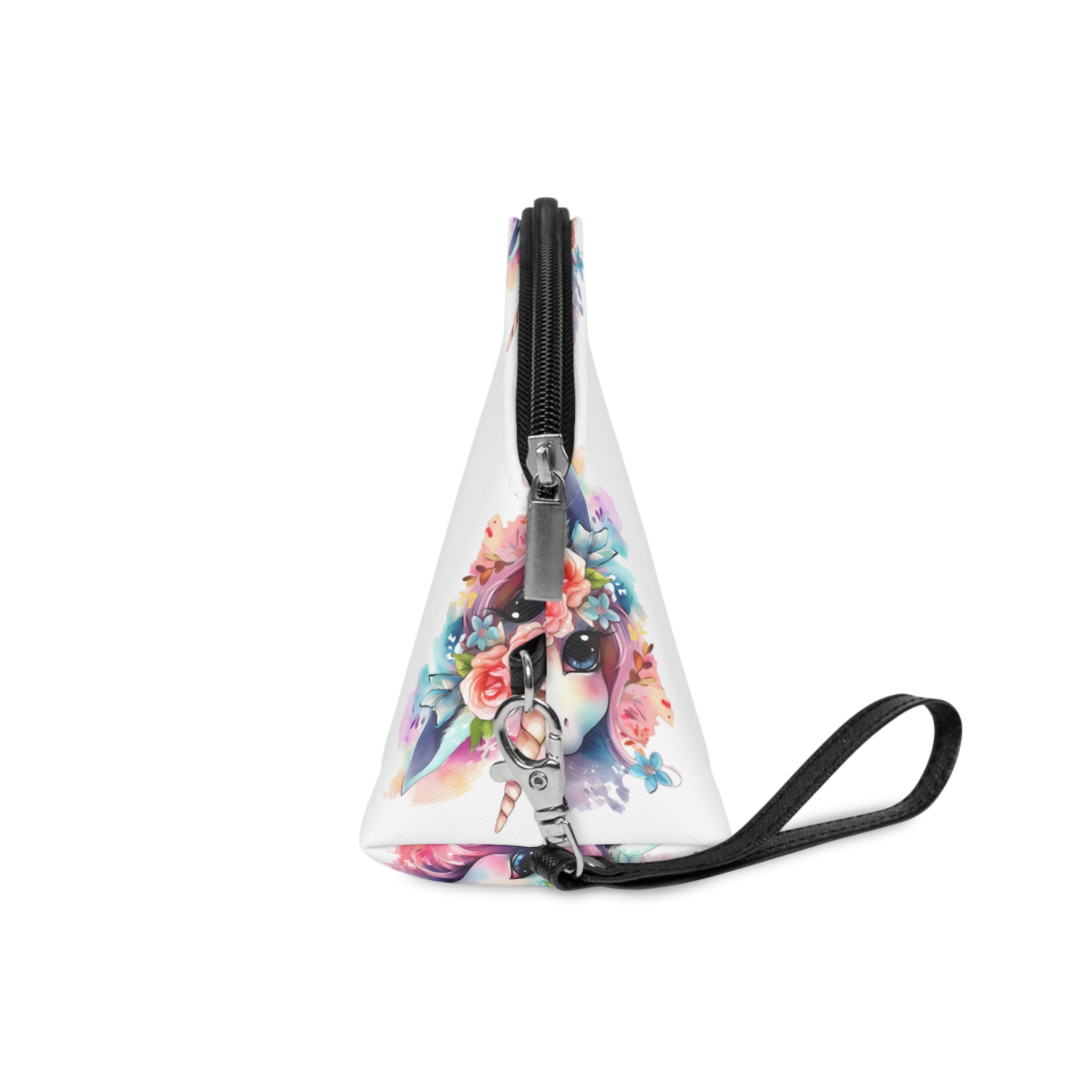 Cute Colorful Magic Unicorn With Flowers Watercolor Style (4) Makeup Bag - Image 3