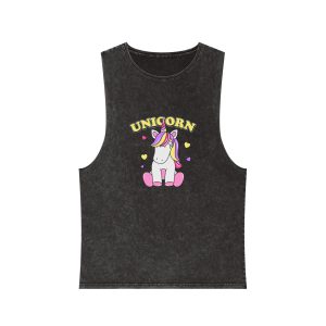 Cute Unicorn With Colorful Hair Hearts Unisex Stonewash Tank Top