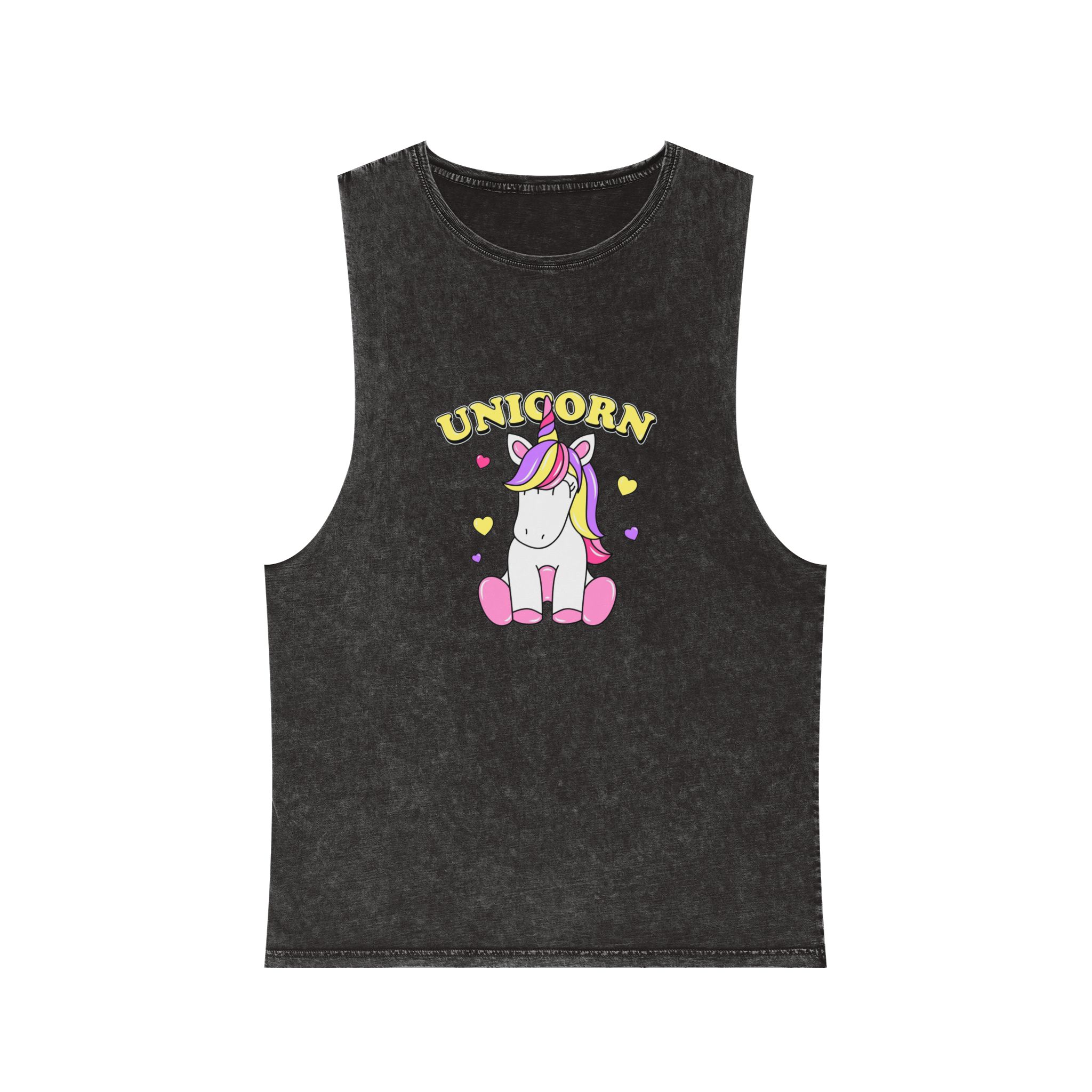 Cute Unicorn With Colorful Hair Hearts Unisex Stonewash Tank Top