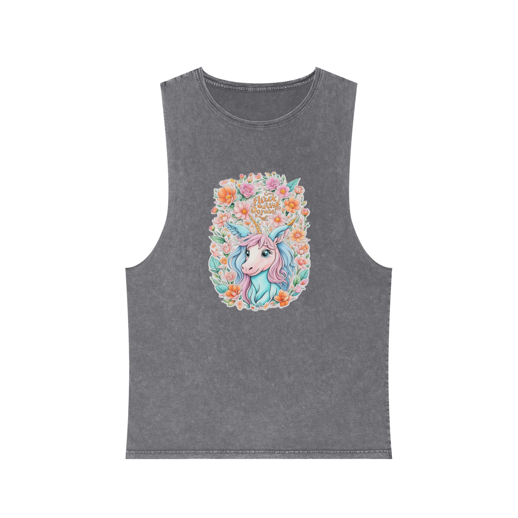 Beautiful Cute Unicorn With Colorful Fantasy Flowers (1) Unisex Stonewash Tank Top - Image 9