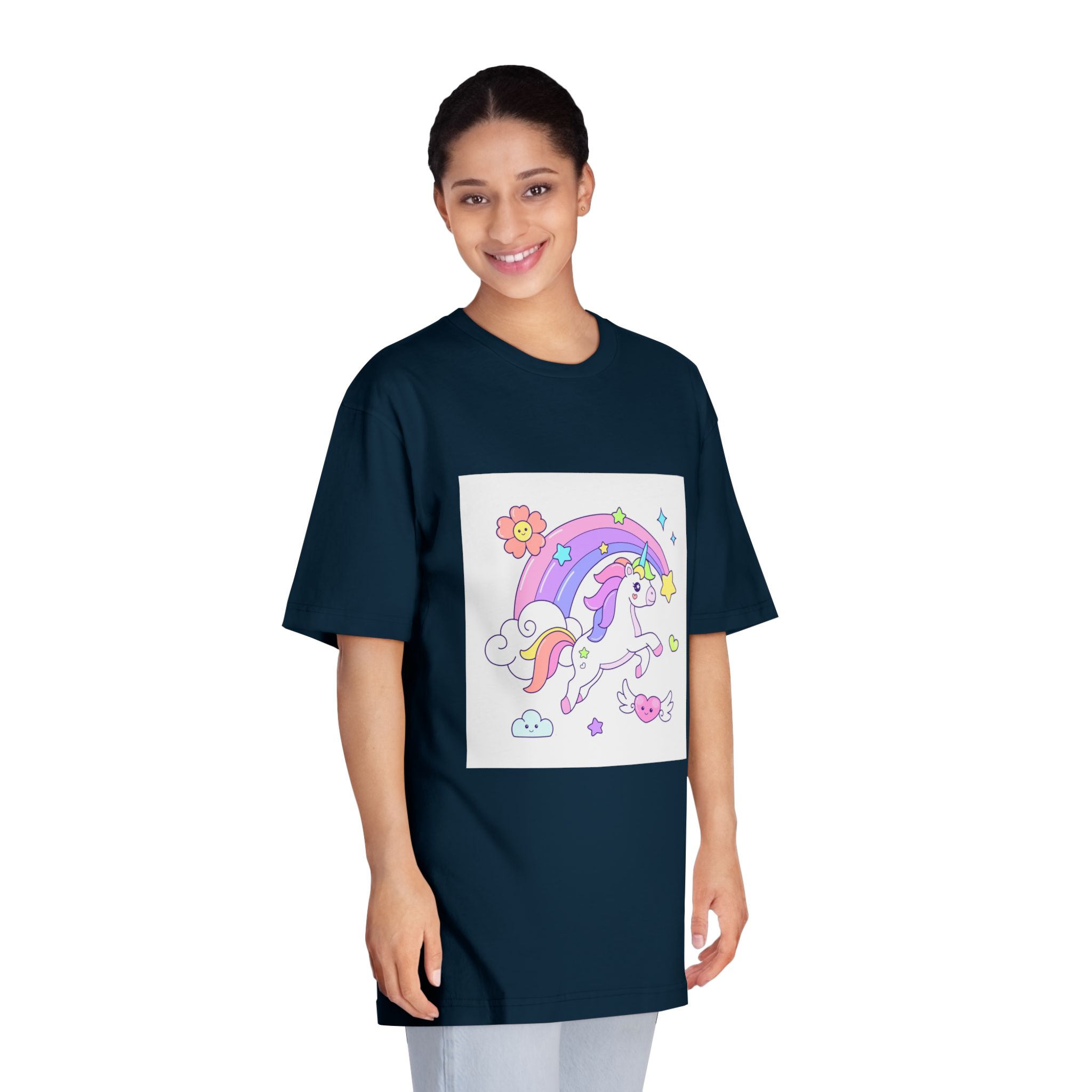 Cute Unicorn Flying Over the Rainbow Illustration Unisex Classic Crewneck T Shirt - Image 19