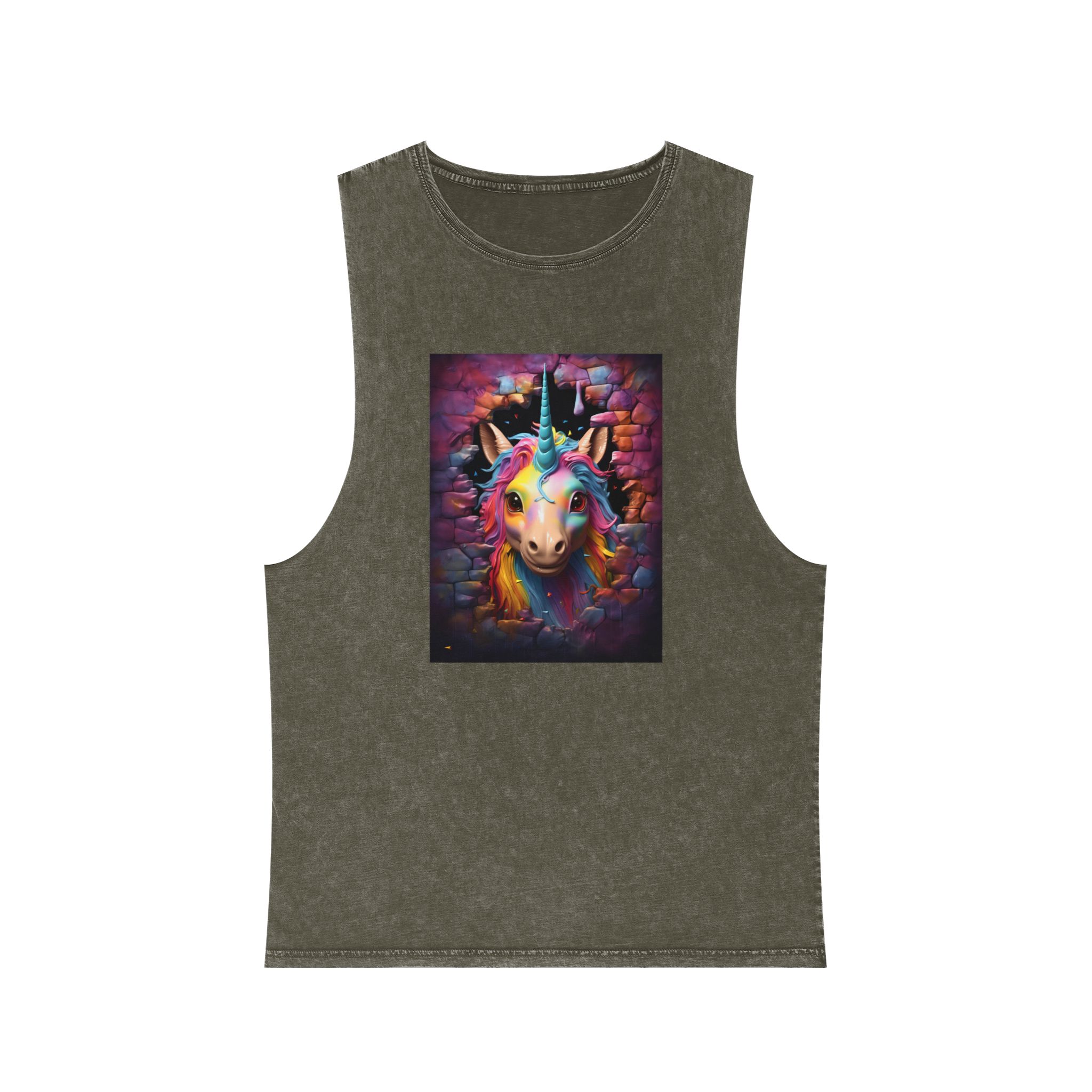 Cute Unicorn Cartoon Looking Through Wall Poster Illustration Kids Unisex Stonewash Tank Top - Image 5