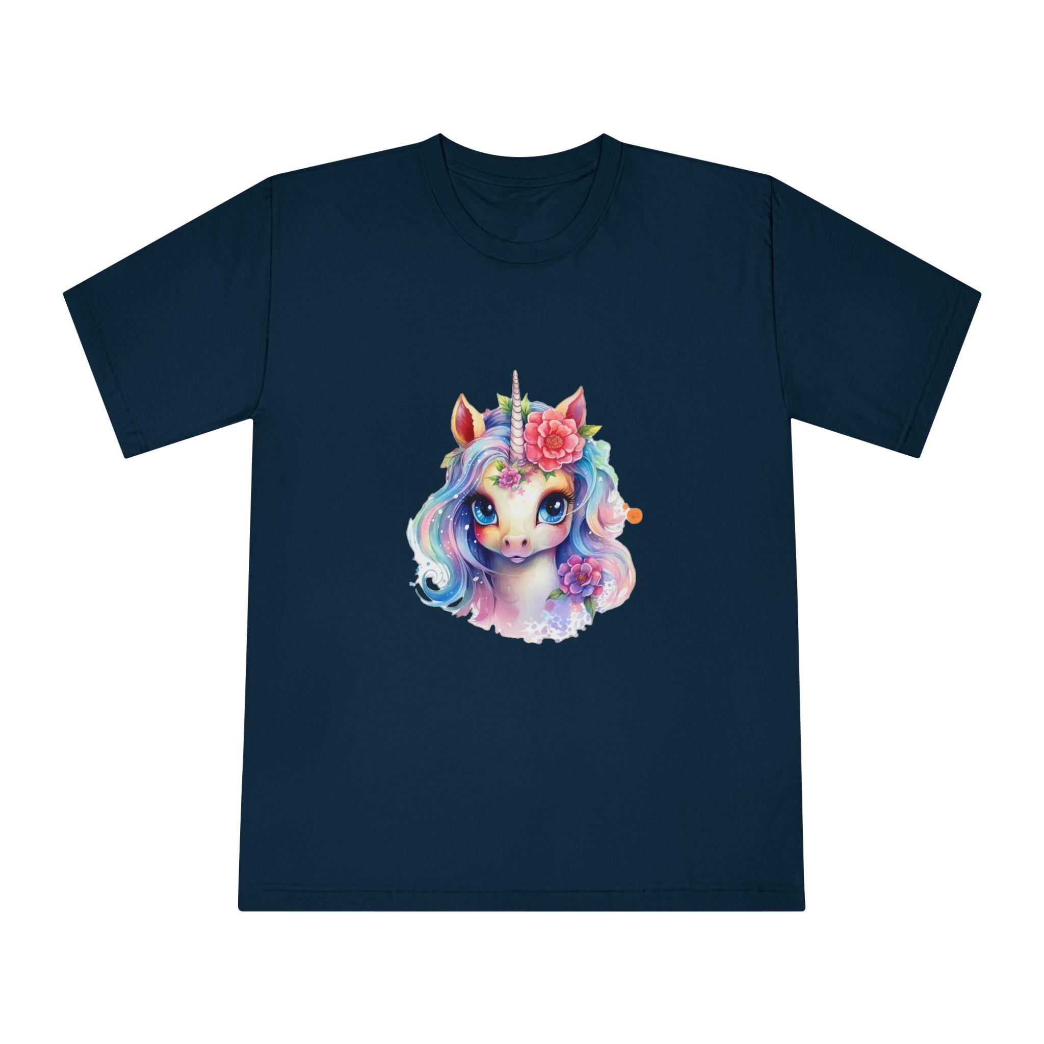 Cute Colorful Magic Unicorn With Flowers Watercolor Style (8) Unisex Classic Crewneck T Shirt - Image 17
