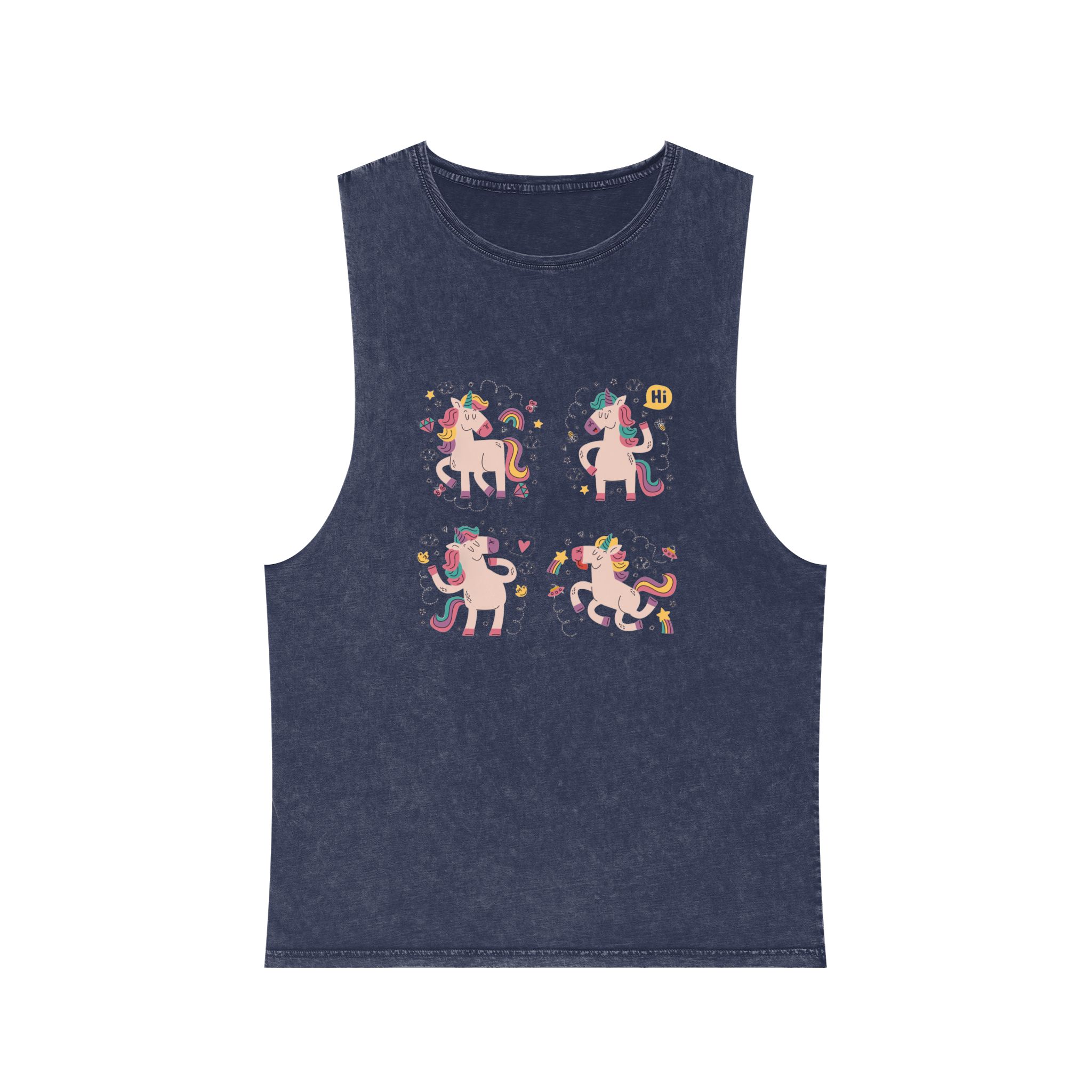 Doodle Hand Drawn Unicorn Stickers Unisex Stonewash Tank Top - Image 13