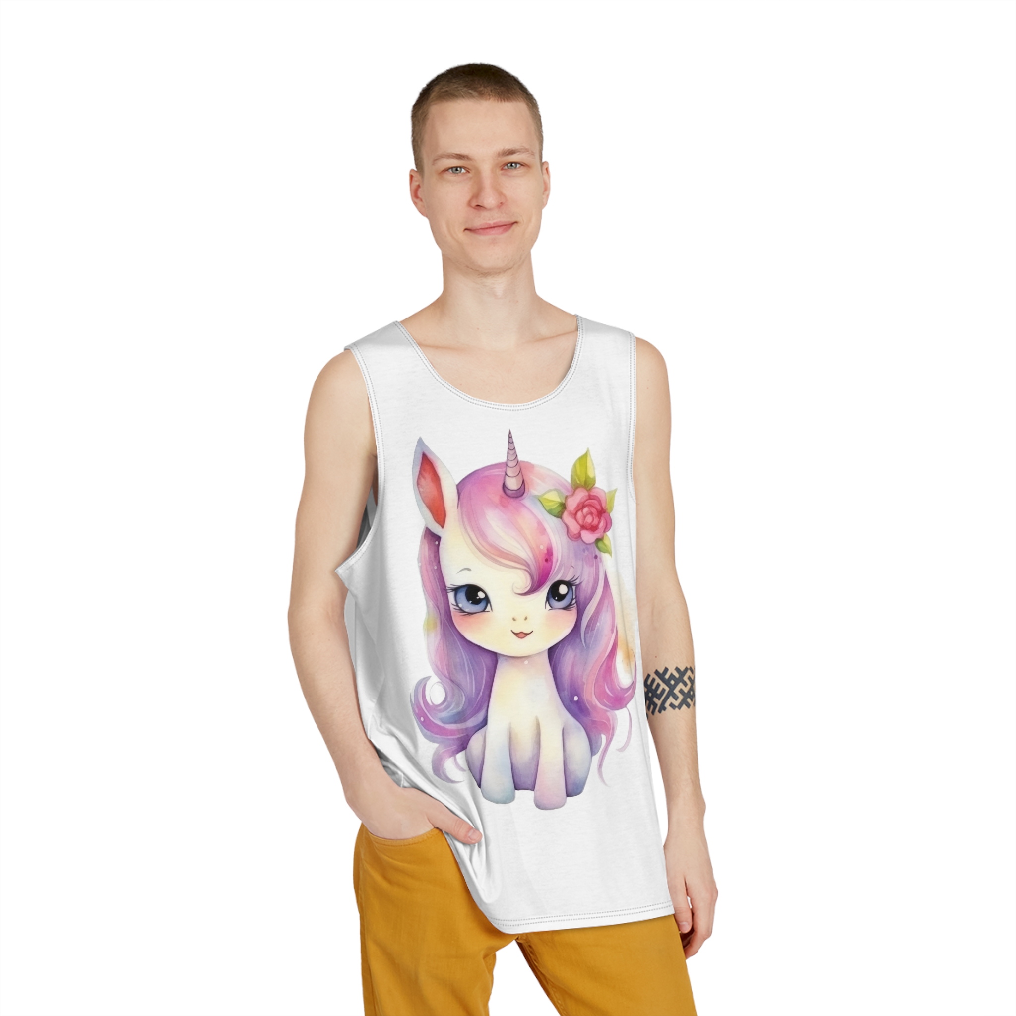 Watercolor Cute Unicorn Isolated Mens Tank Aop - Image 3